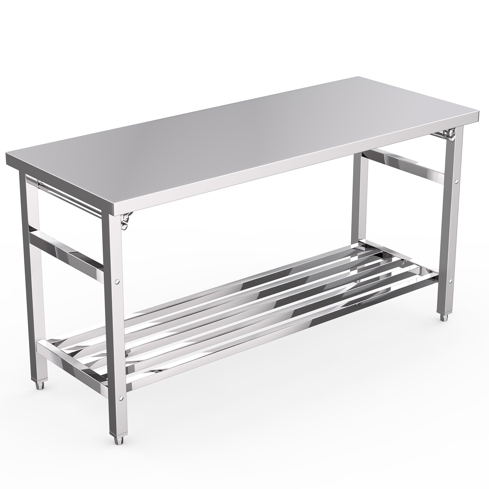 24 x 60 Inch NSF Commercial Heavy-Duty Stainless Steel Folding Table with Undershelf - Restaurant Prep Work Table, Kitchen Island for Home & Commercial Use - Perfect for Food Prep, Catering, Buffets & Small Space Dining Areas