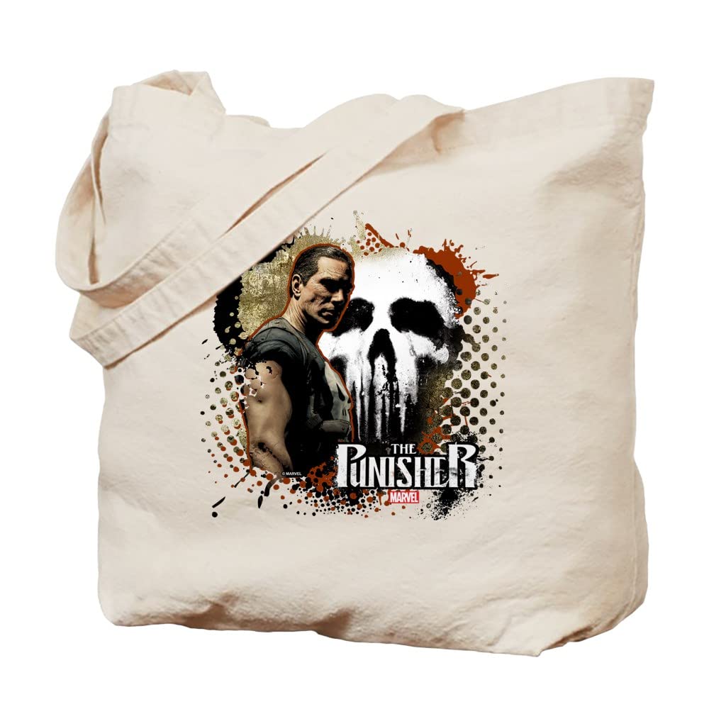 Punisher Grunge Tote Bag - Natural Canvas Reusable Shopping Bag for Groceries, Beach & Daily Use | Eco-Friendly Cotton Tote with Graphic Print