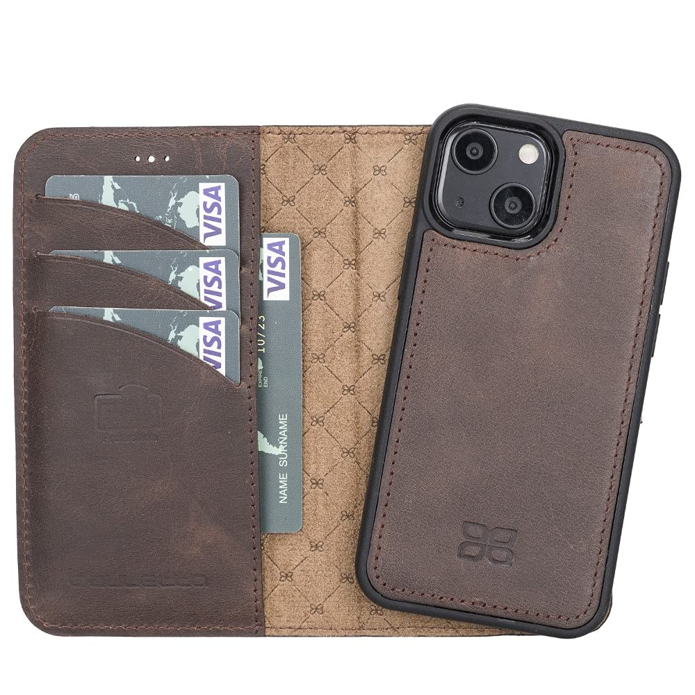 BOULETTA iPhone 13 Mini Wallet Case with Magsafe - Genuine Leather Magnetic Folio Cover, Detachable Card Holder with RFID Protection & Kickstand | Slim 5.4