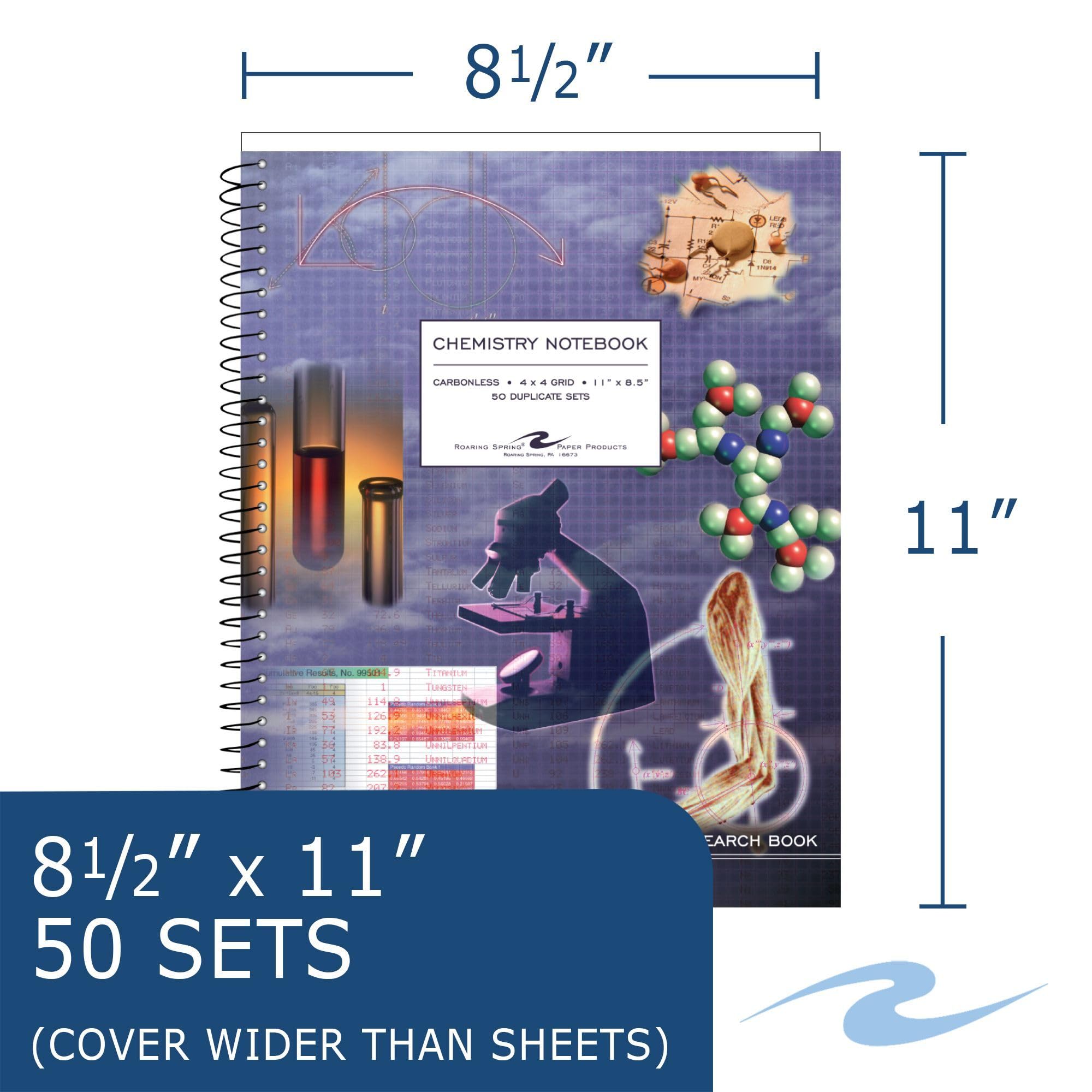 Roaring Spring Carbonless Chemistry Lab Notebook - 12 Pack, Wirebound Spiral, 4x4 Graph Ruled, 11