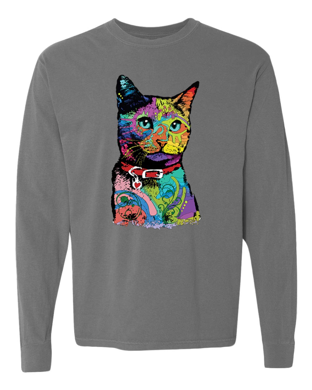 Stylish Queen Cat Neon Rainbow Graphic Long Sleeve T-Shirt for Animal Lovers | Soft Garment-Dyed Washed Look | Perfect for Casual Wear, Cat-Themed Parties & Unique Gifts