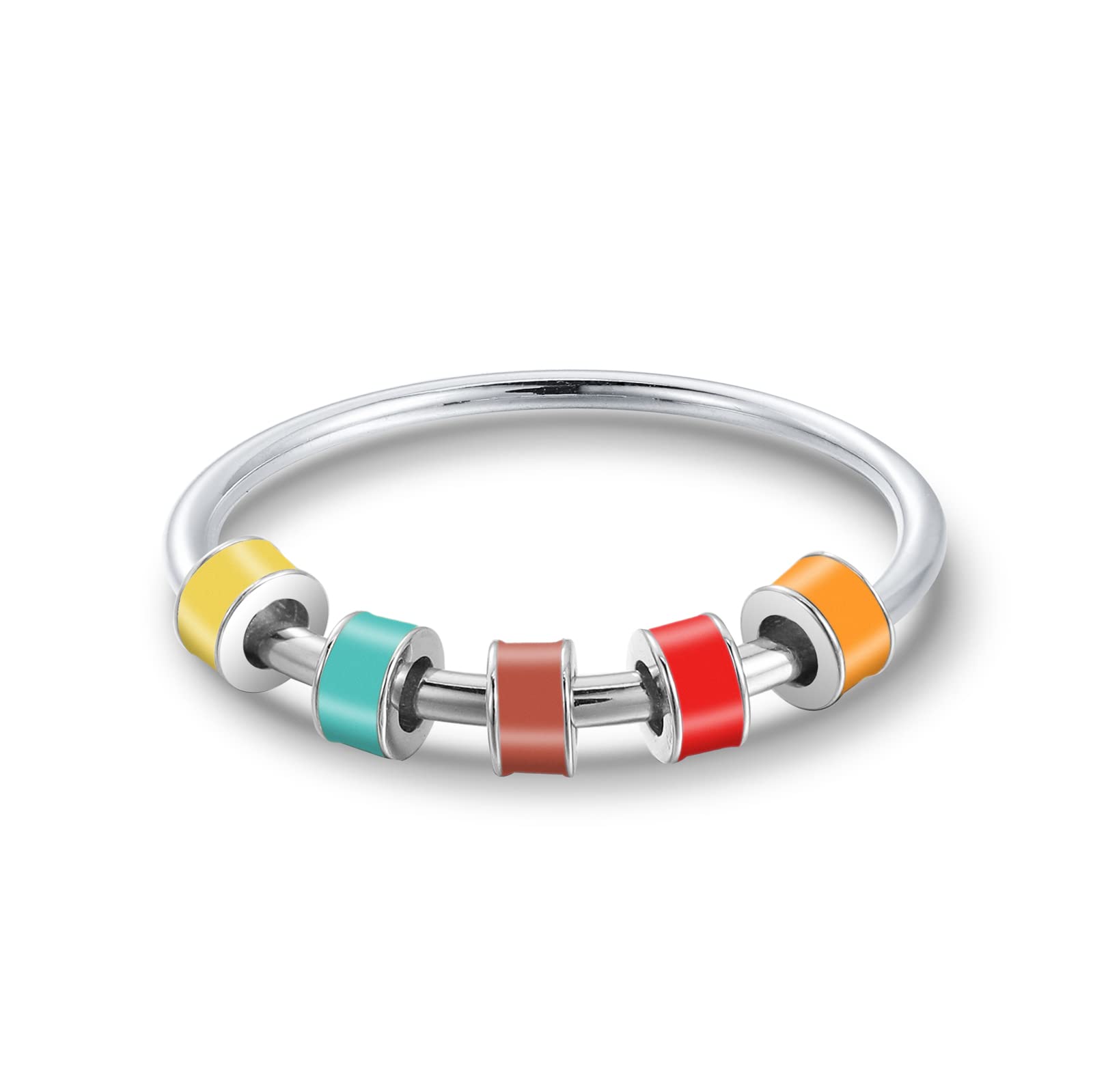 LOVECOM 925 Sterling Silver Fidget Ring for Anxiety Relief - Spinner Ring with Colorful Enamel Beads for Women & Men - Stress Relief Jewelry for ADHD, Autism & Anxiety - Perfect for Office, Travel & Daily Wear - Christmas Gift Idea