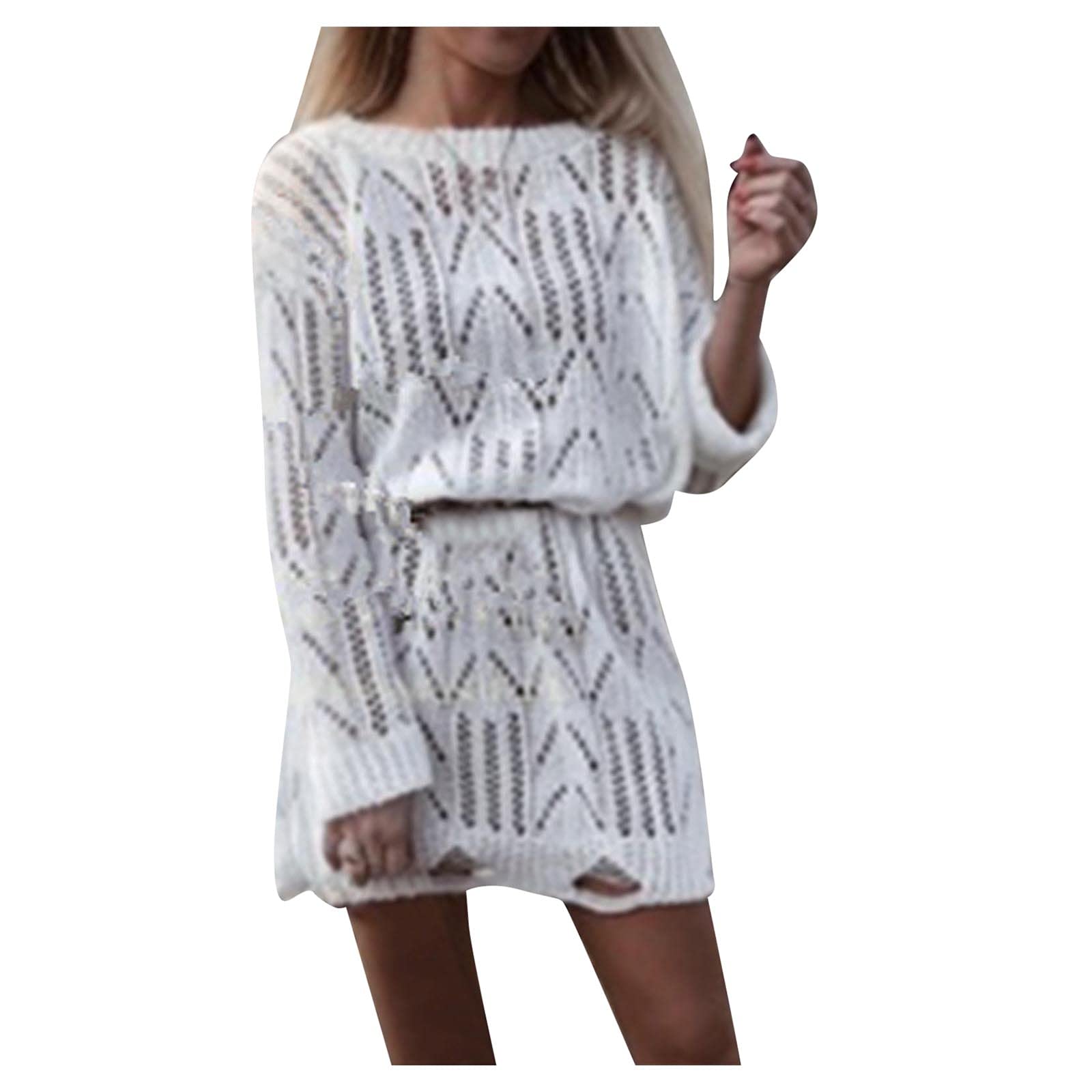 Women's Casual Long Sleeve Knit Mini Dress - Black O-Neck Pullover Sweater Cardigan for Fall & Winter | Perfect for Office, Date Night and Weekend Outings