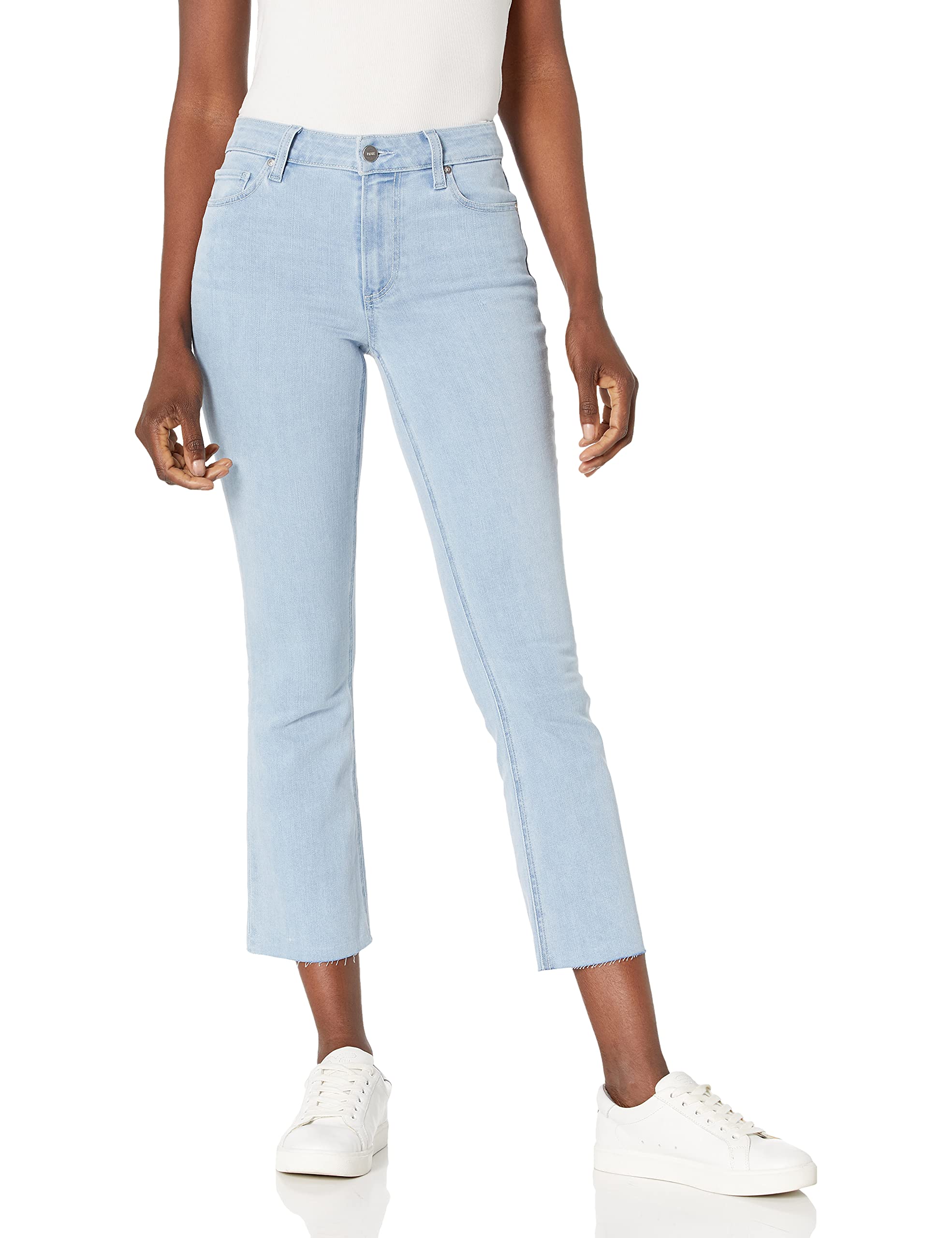PAIGE Women's Colette Transcend Vintage High Rise Cropped Flare Jeans with Raw Hem - Retro Denim Pants for Casual Outfits & Boho Style