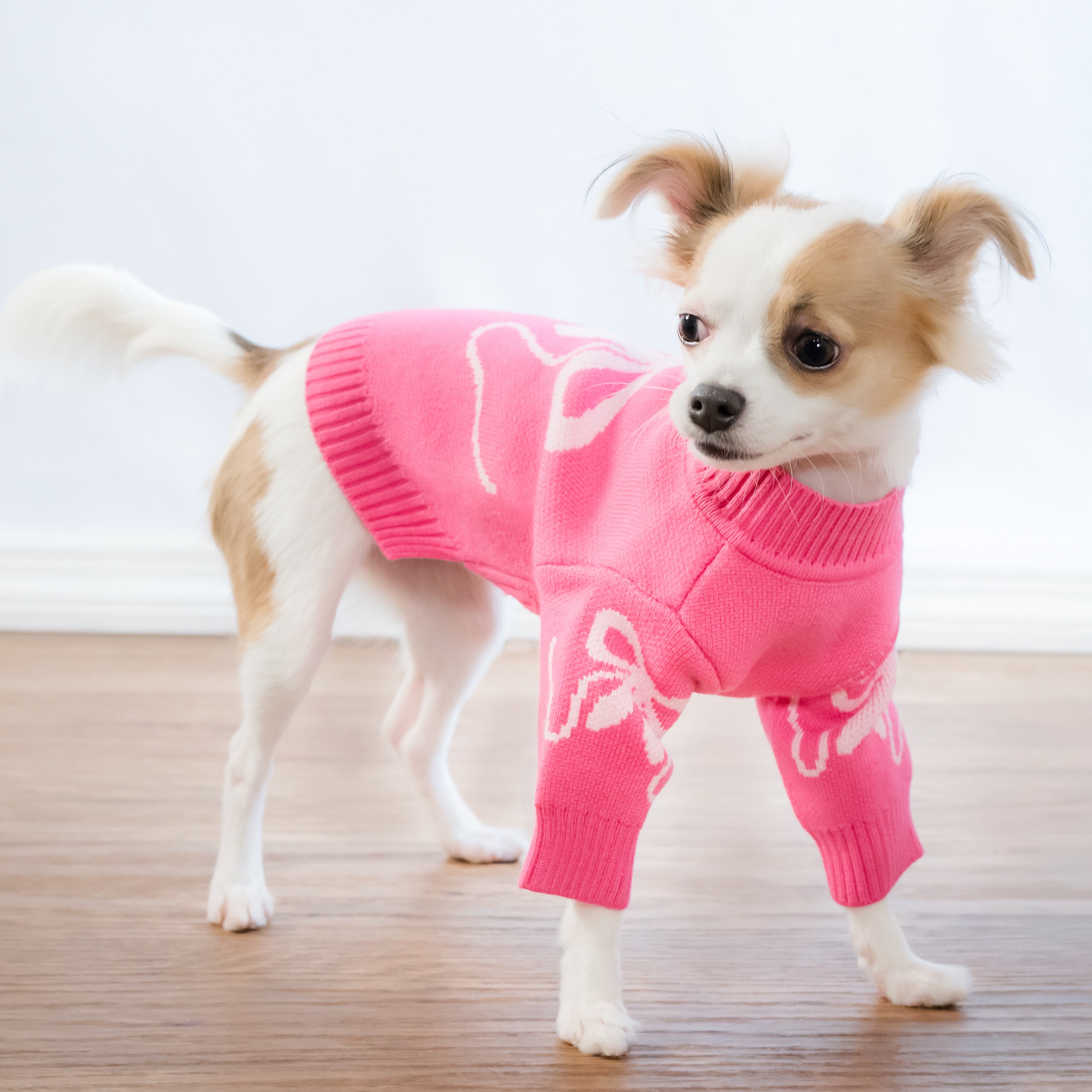 Stylish Bowknot Dog Sweater - Cozy Knit Winter Apparel for Small & Medium Dogs - Perfect for Cold Weather Walks & Indoor Comfort