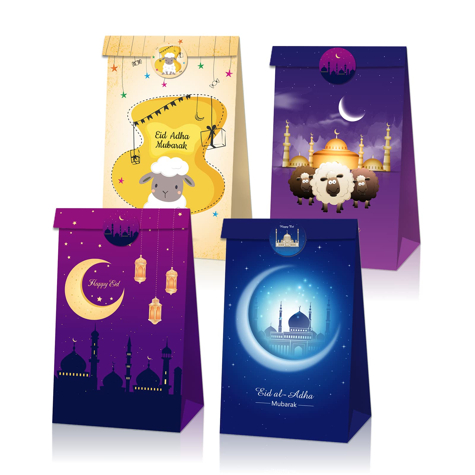 24PCS Eid Al Adha Party Goodie Bags - Islamic Muslim Celebration Treat Bags, Paper Gift Bags for Eid Party Decorations & Supplies - Perfect for Eid Al Adha Festivals, Mubarak Gifts & Islamic Holiday Events