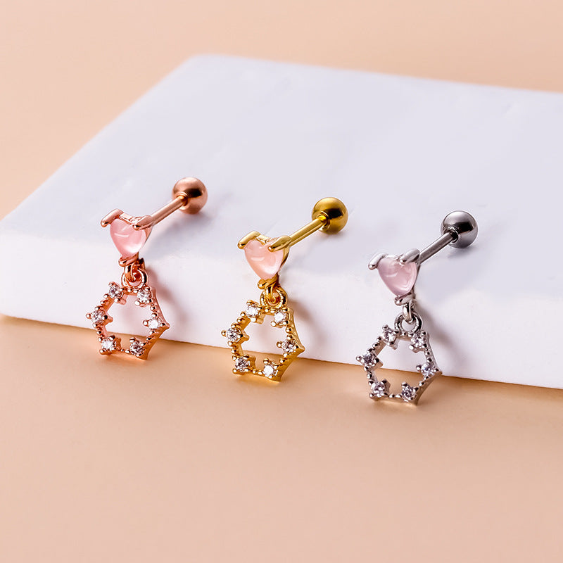 20G Cartilage Dangle Heart Earrings - Flat Back Conch Earrings for Women | Perfect for Daily Wear, Parties & Gifts | HSPJ734