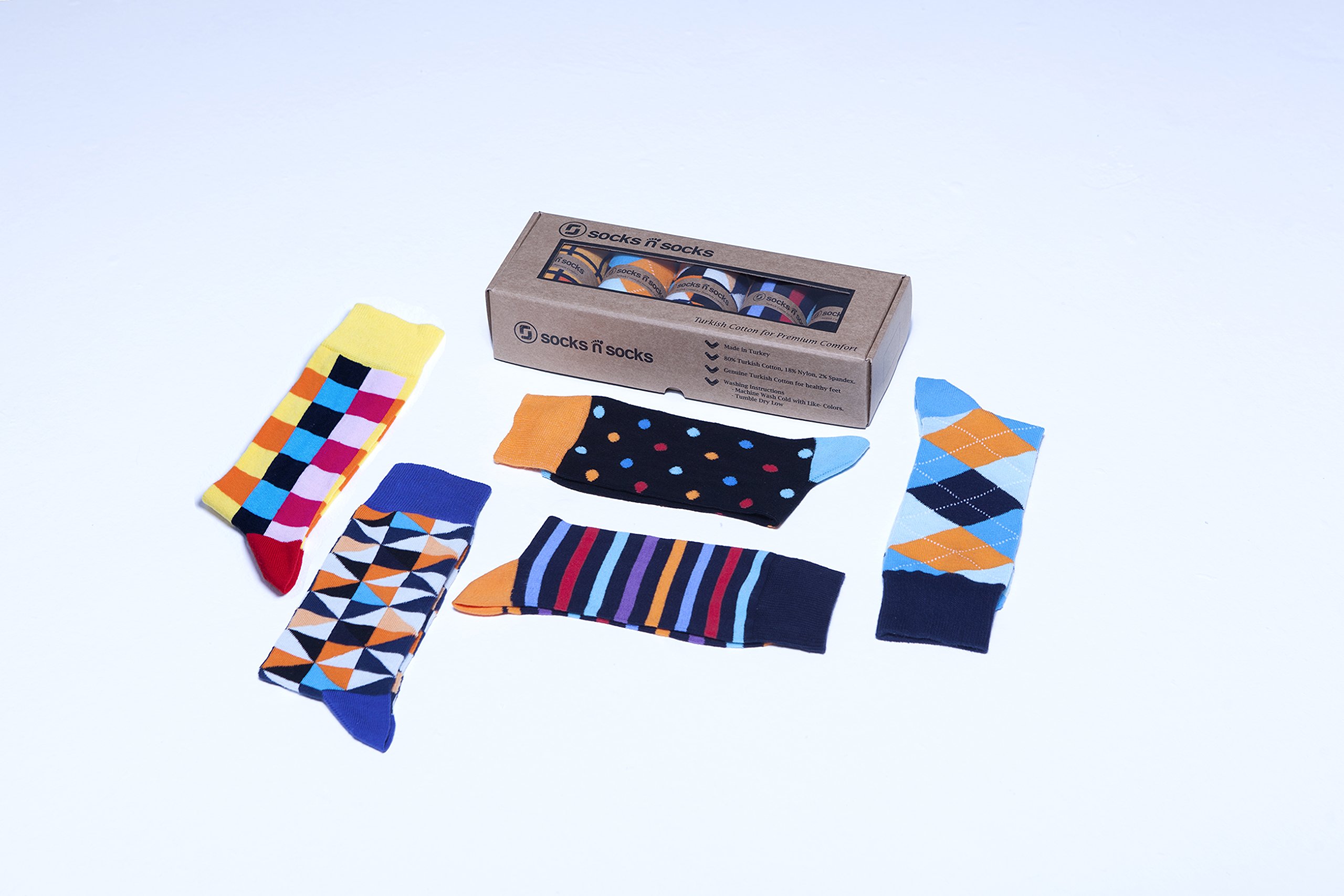 Men's 5-Pack Luxury Colorful Cotton Novelty Dress Socks Gift Set - Fun & Stylish Casual & Formal Socks for Work, Parties & Gifting
