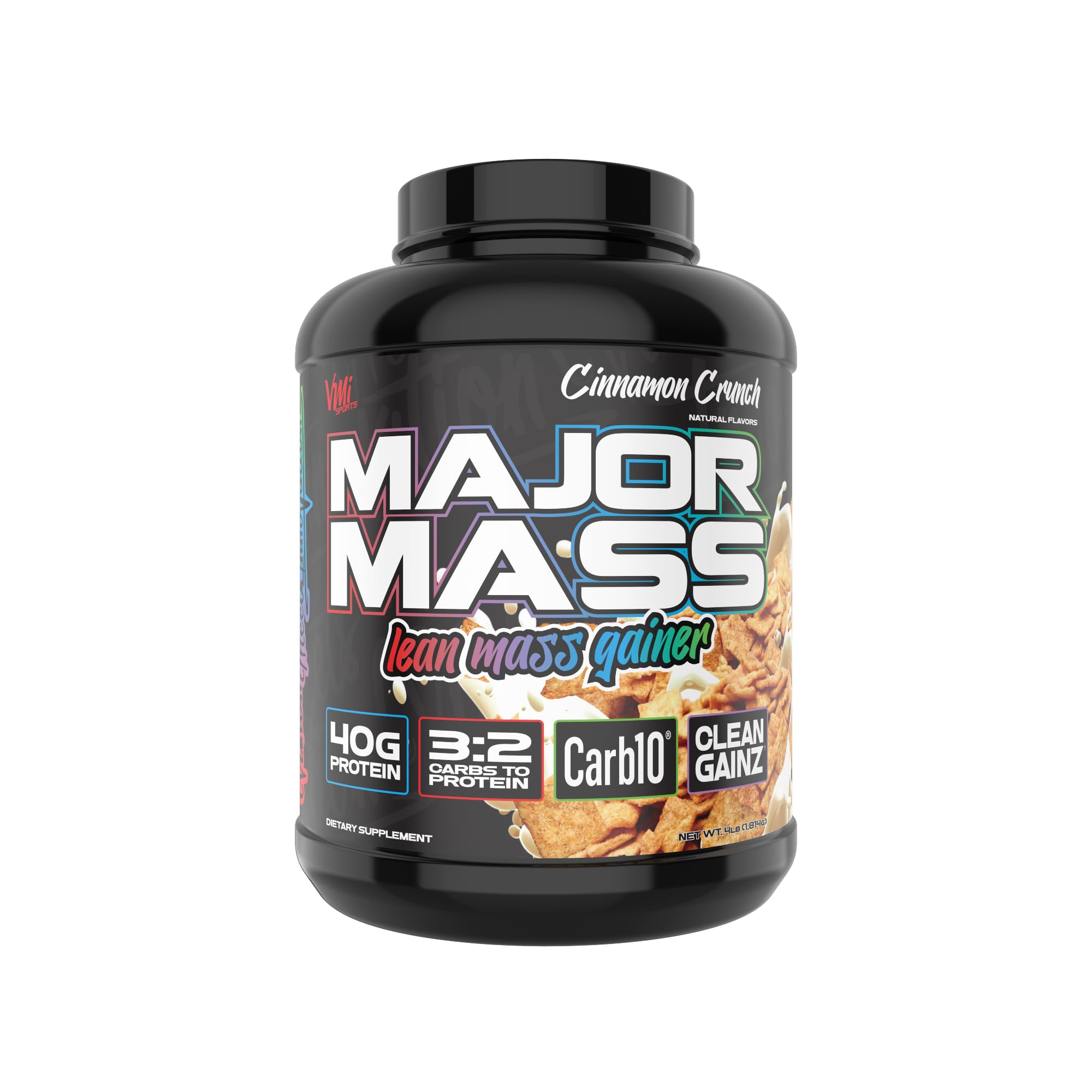 VMI Sports Major Mass Lean Mass Gainer Protein Powder - Muscle Building & Weight Gain Supplement for Men & Women - Cinnamon Crunch Flavor (4 lbs) | Post-Workout Recovery & Bulking Nutrition