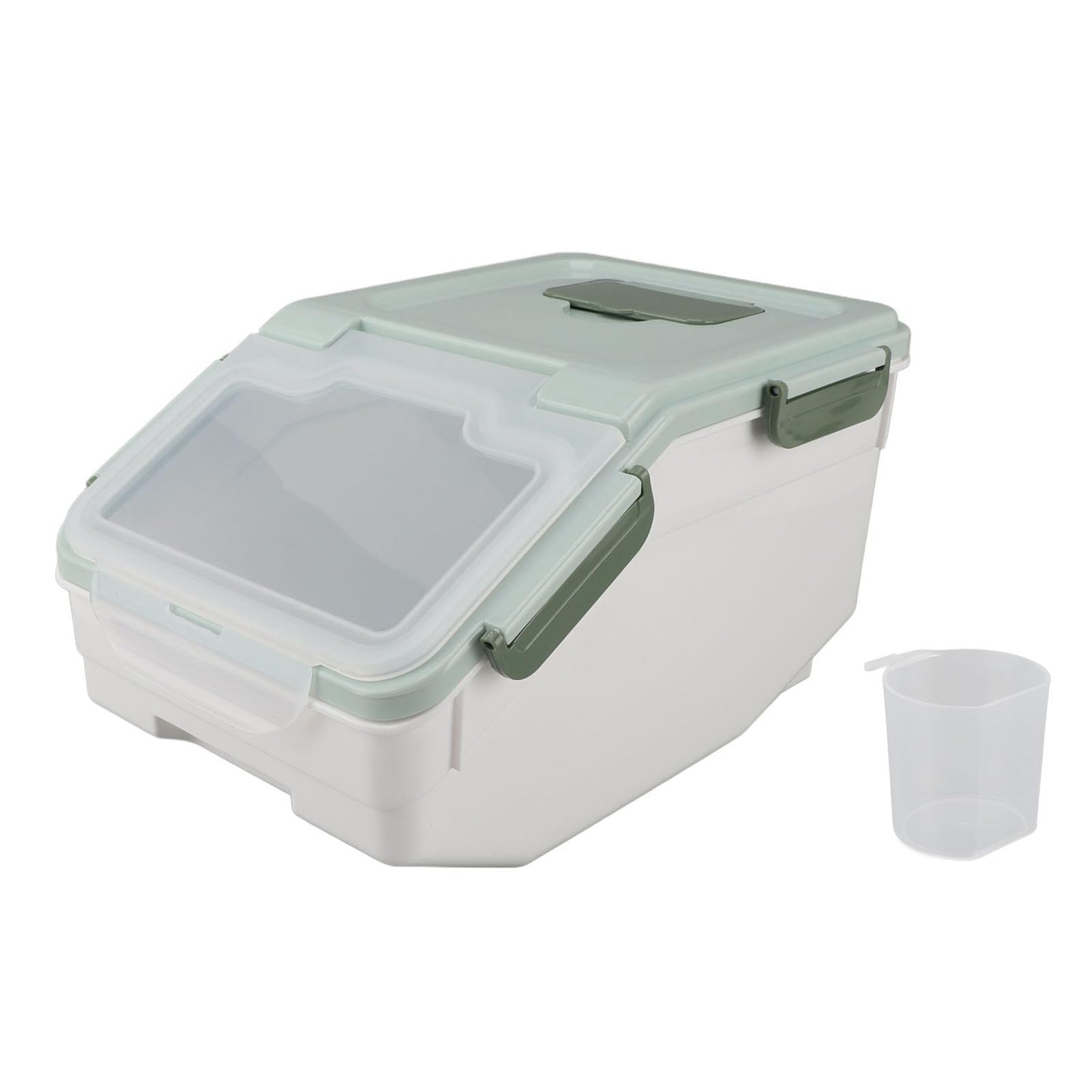 Airtight Rice Storage Container with Measuring Cup & Wheels - Large Kitchen Food Storage Bin for Rice, Grains, Pet Food, Flour - Perfect for Pantry Organization & Bulk Food Storage