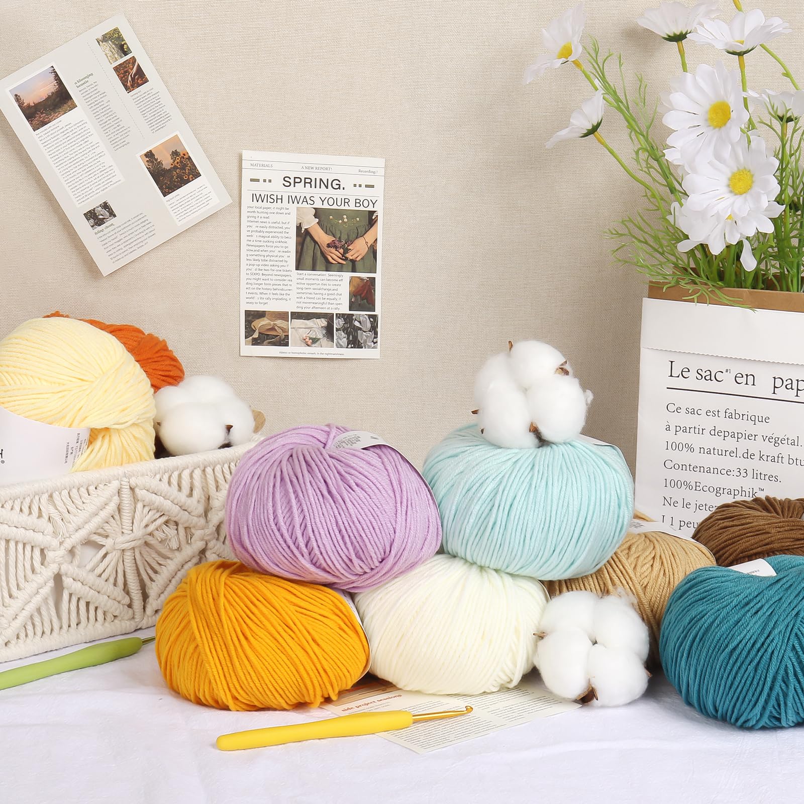 Katech 20 Skeins Cotton Yarn for Crocheting & Knitting - Sport Weight 55% Cotton 45% Acrylic Blend - Soft Milk Cotton Yarn Kit - Perfect for DIY Blankets, Scarves & Amigurumi Projects