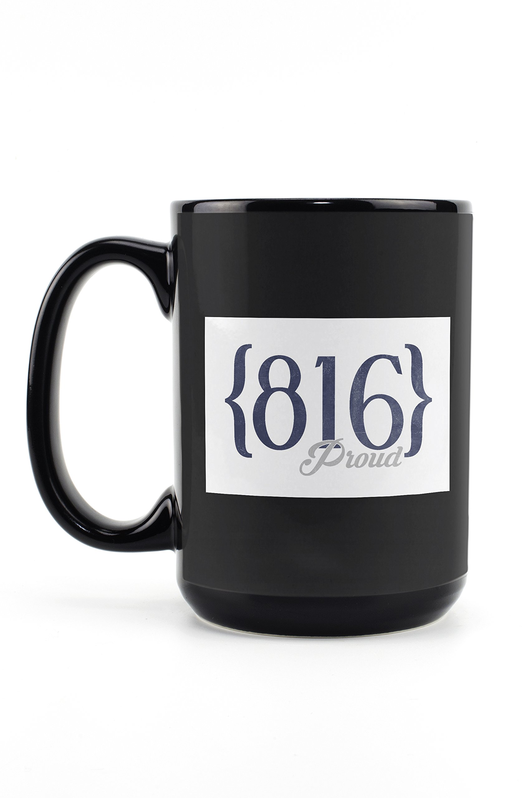 Lantern Press Independence Missouri 816 Area Code Blue 15oz Black Ceramic Coffee Mug - Microwave & Dishwasher Safe - Perfect for Home, Office & Gifts