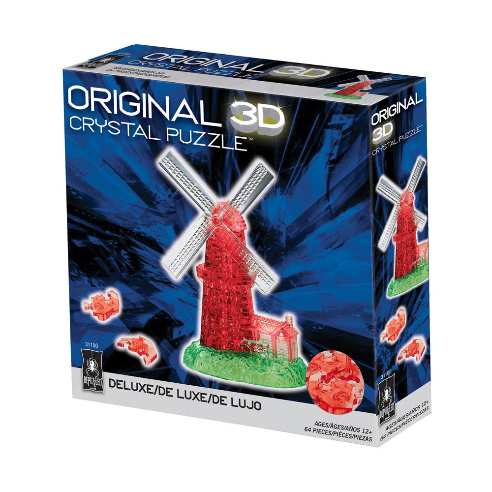BePuzzled 3D Crystal Windmill Puzzle - 64 Piece Brain Teaser for Adults & Teens - Perfect for Home Decor, Stress Relief & Family Game Night
