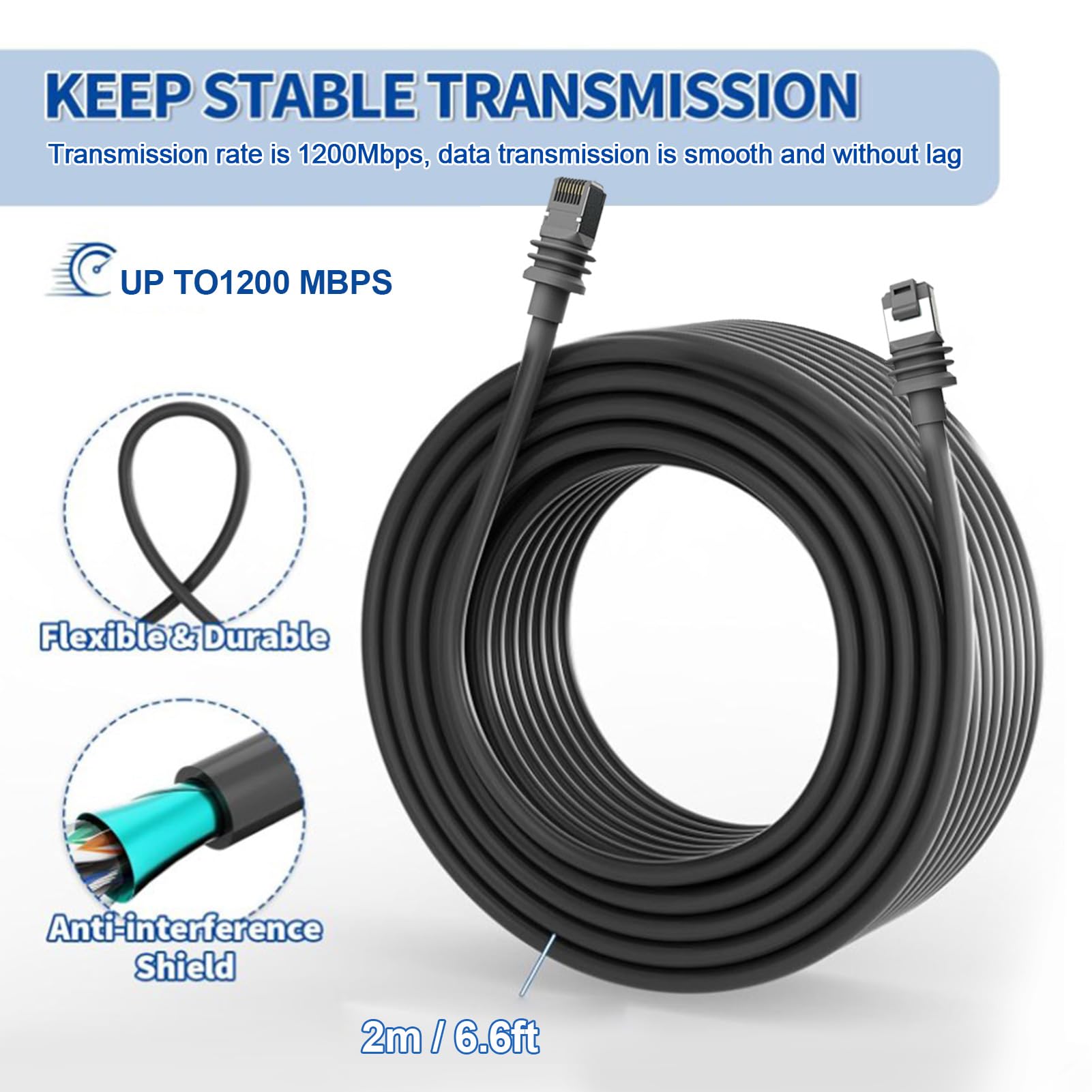 Zunate 100Ft Gen 3 Satellite Cable Extension - High Performance Replacement Cable for Gen3 V3 & Outdoor Use - Durable 100FT/30M Coaxial Cable for TV, Internet & Home Theater Systems