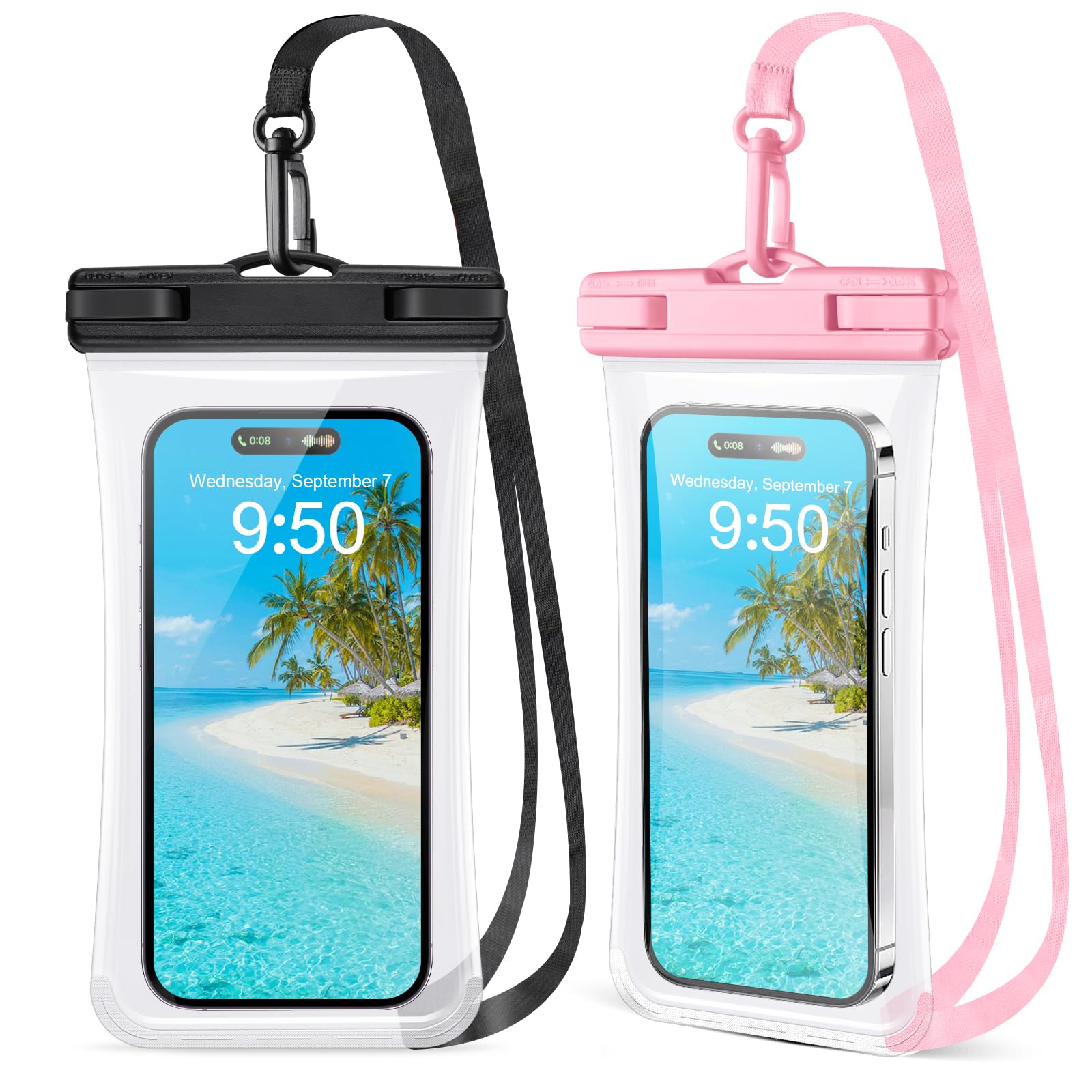 2 Pack Waterproof Phone Pouch Case [3D Clear Soft Edges] - IPX8 Certified Underwater Dry Bag for iPhone 14/13/12, Samsung Galaxy S23/S22, Google Pixel 7/6 (Up to 7.2