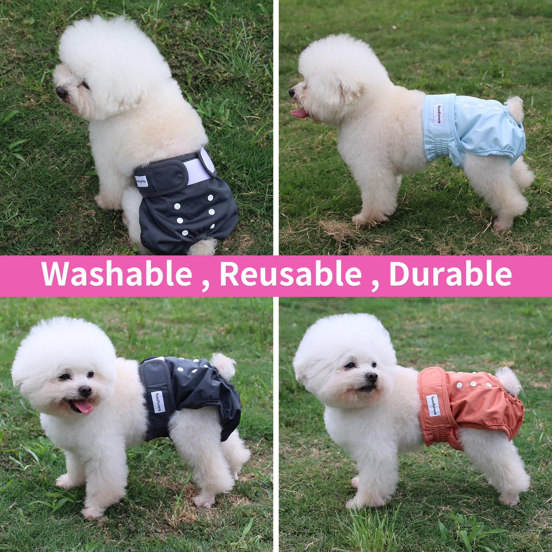 Washable Reusable Female Dog Diapers for Small Dogs - 4 Pack Super Absorbent Puppy Pants for Heat Cycle, Incontinence & Excitable Urination | Perfect for Period Protection, House Training & Travel Use