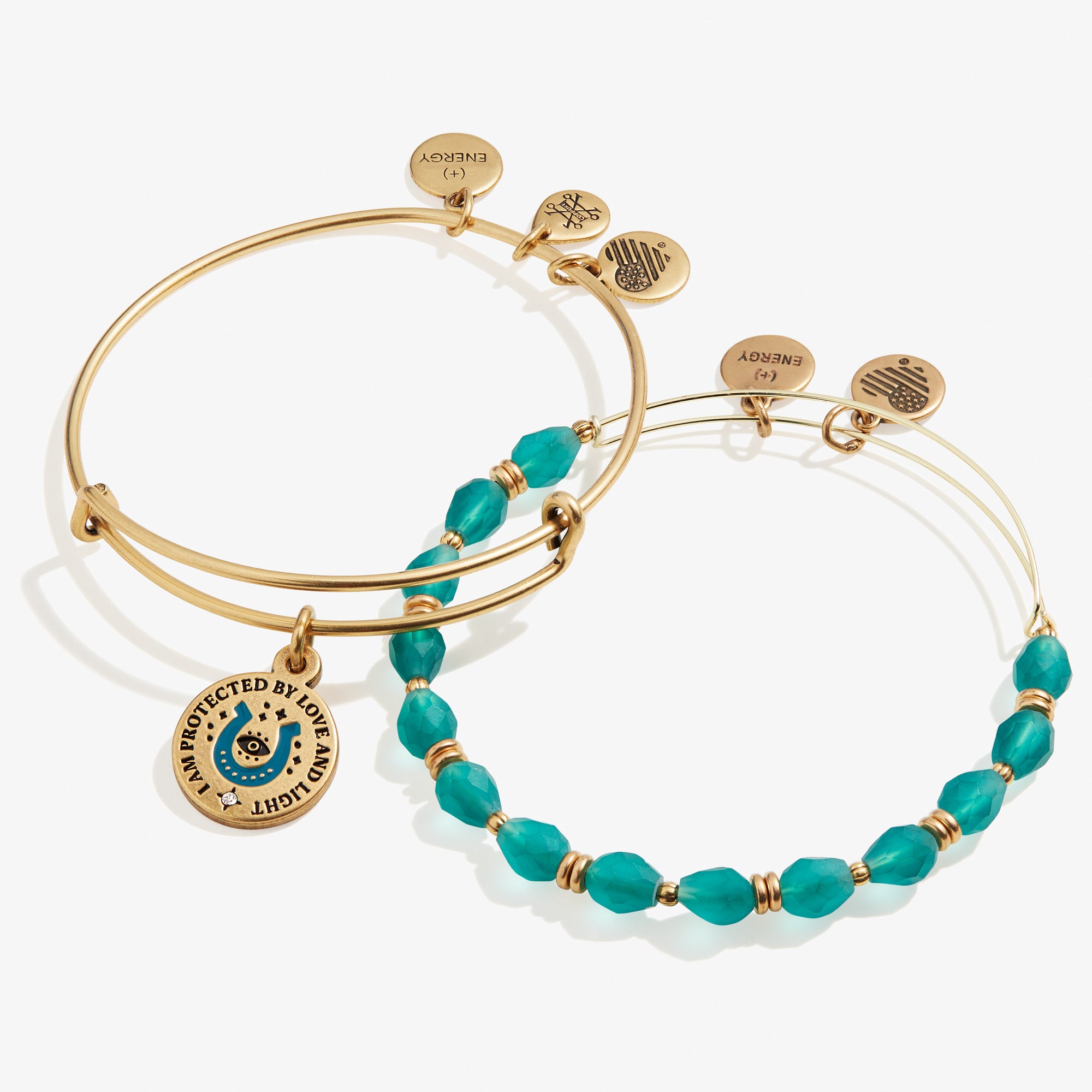 Love and Light Protection Charm Bangles - Set of 2 Spiritual Jewelry for Positive Energy & Good Vibes - Perfect for Meditation, Yoga, and Daily Wear