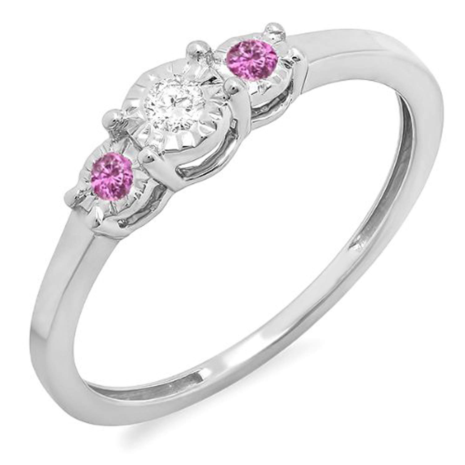 Dazzlingrock Collection 3 Stone Pink Sapphire & Diamond Engagement Ring for Women, Sterling Silver Promise Band - Perfect for Proposals, Anniversaries & Special Occasions