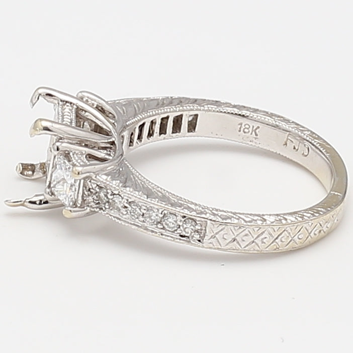 0.45 Carat Princess Cut & Round Diamond 18K White Gold Semi Mount Engagement Ring for Women - Perfect for Proposals, Weddings & Anniversary Gifts