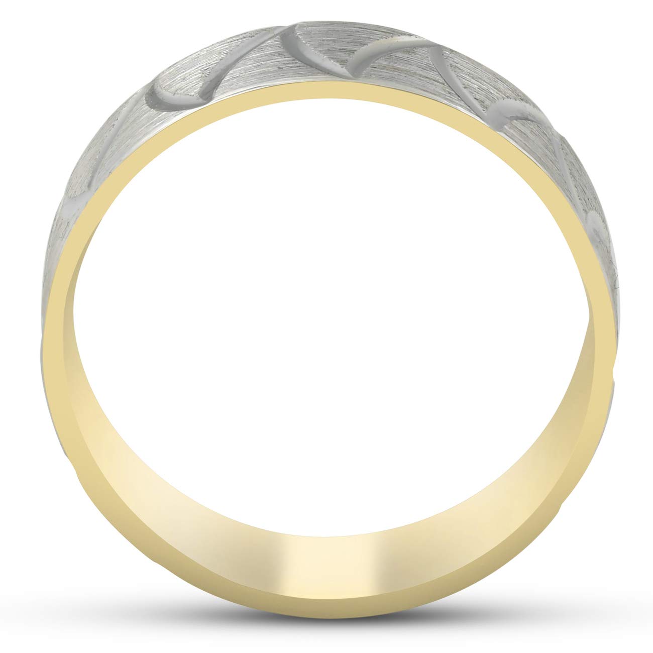 10K Yellow Gold Two-Tone 6mm Flat Brushed Comfort Fit Wave Men's Wedding Band Ring - Perfect for Weddings, Anniversaries & Everyday Wear