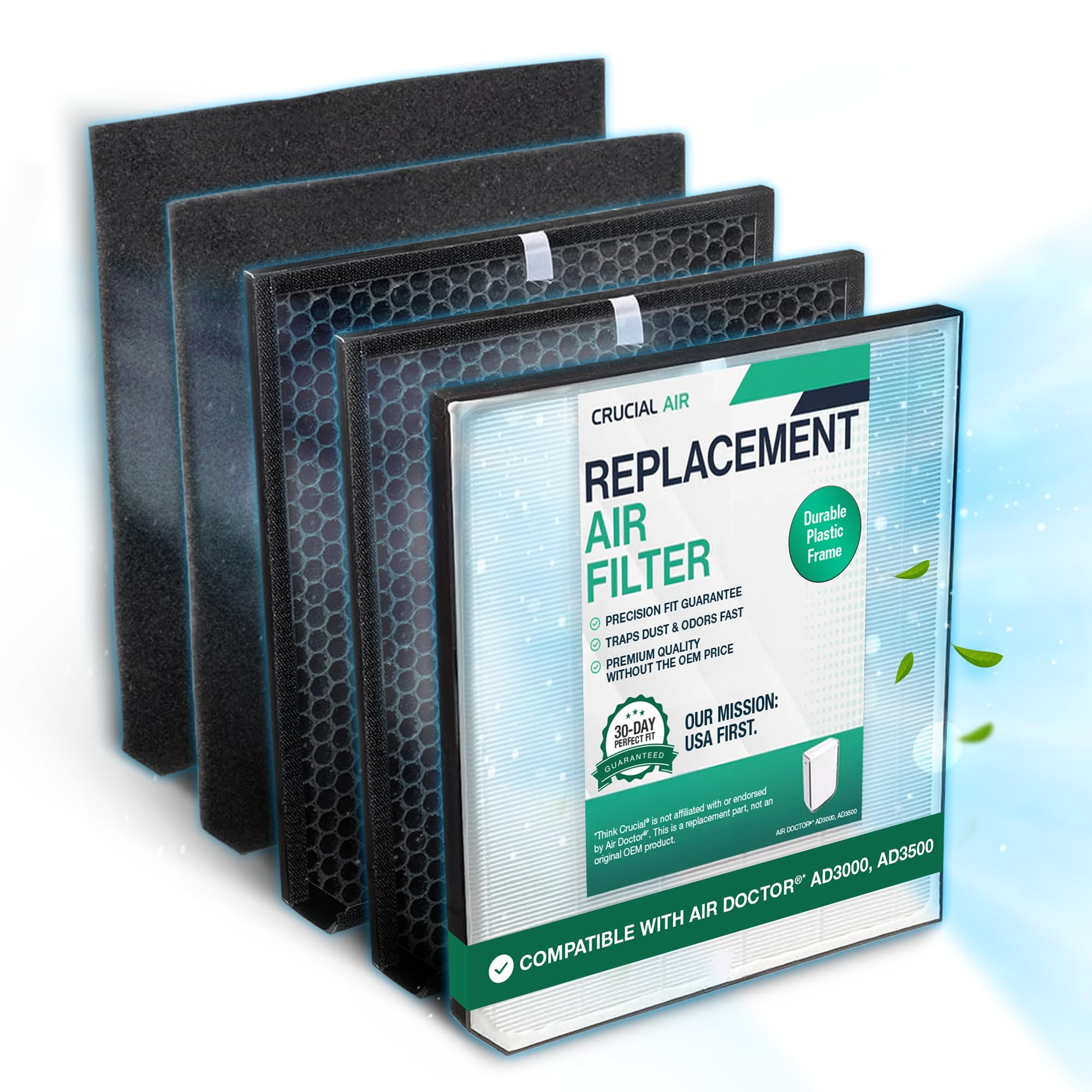 Air Purifier Filter Replacement for Air Doctor AD3000 & AD3500 – HEPA & Carbon Pre-Filters (1 Filter + 2 Pre-Filters) – Home & Office Air Purification System Accessories – Improves Indoor Air Quality for Allergies, Pets, and Smoke