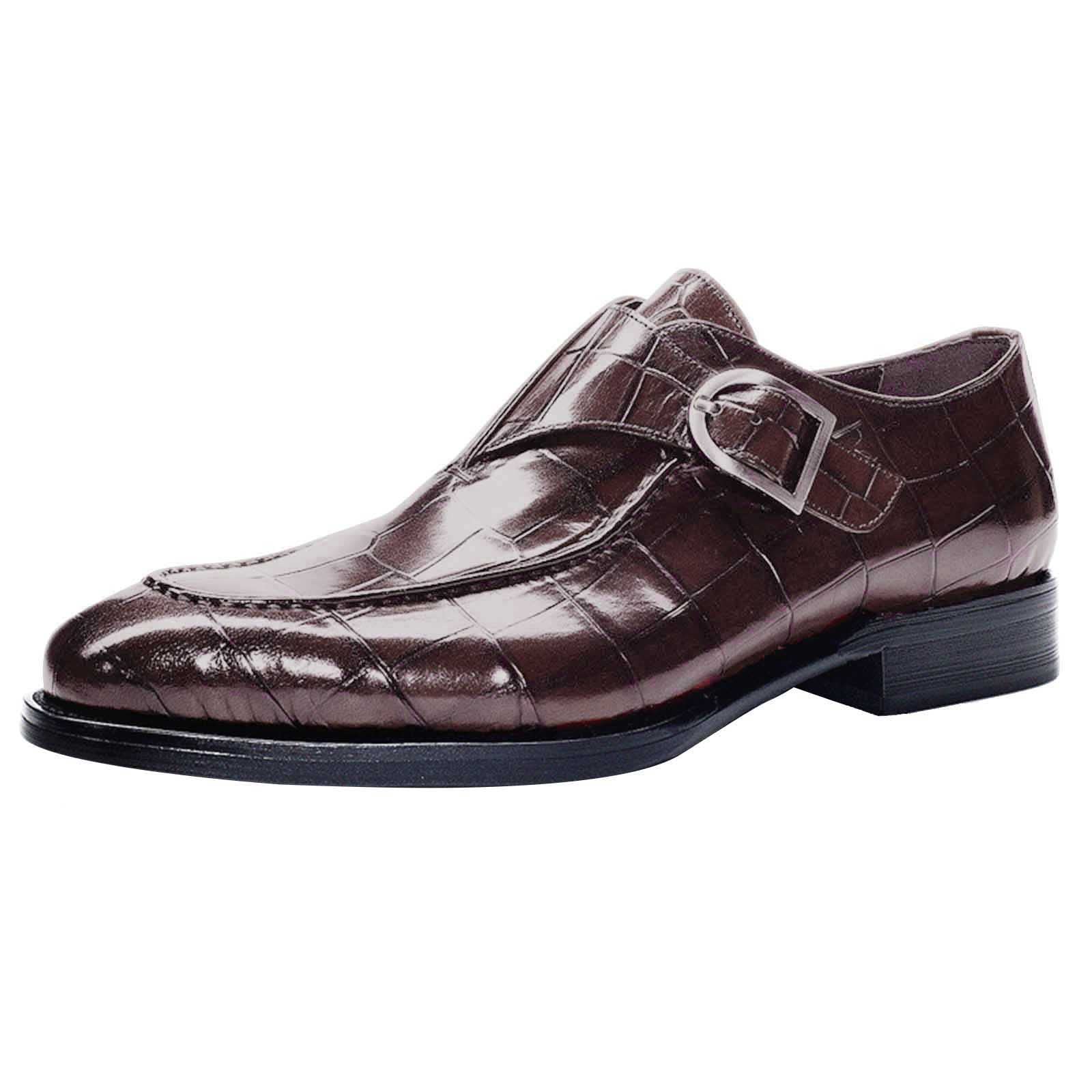 IQYU Men's Fashion Classic British Retro Pointed Shoes - Red & Black Buckle Business Casual Dress Shoes for Wide Feet | Office Wear, Formal Events & Special Occasions