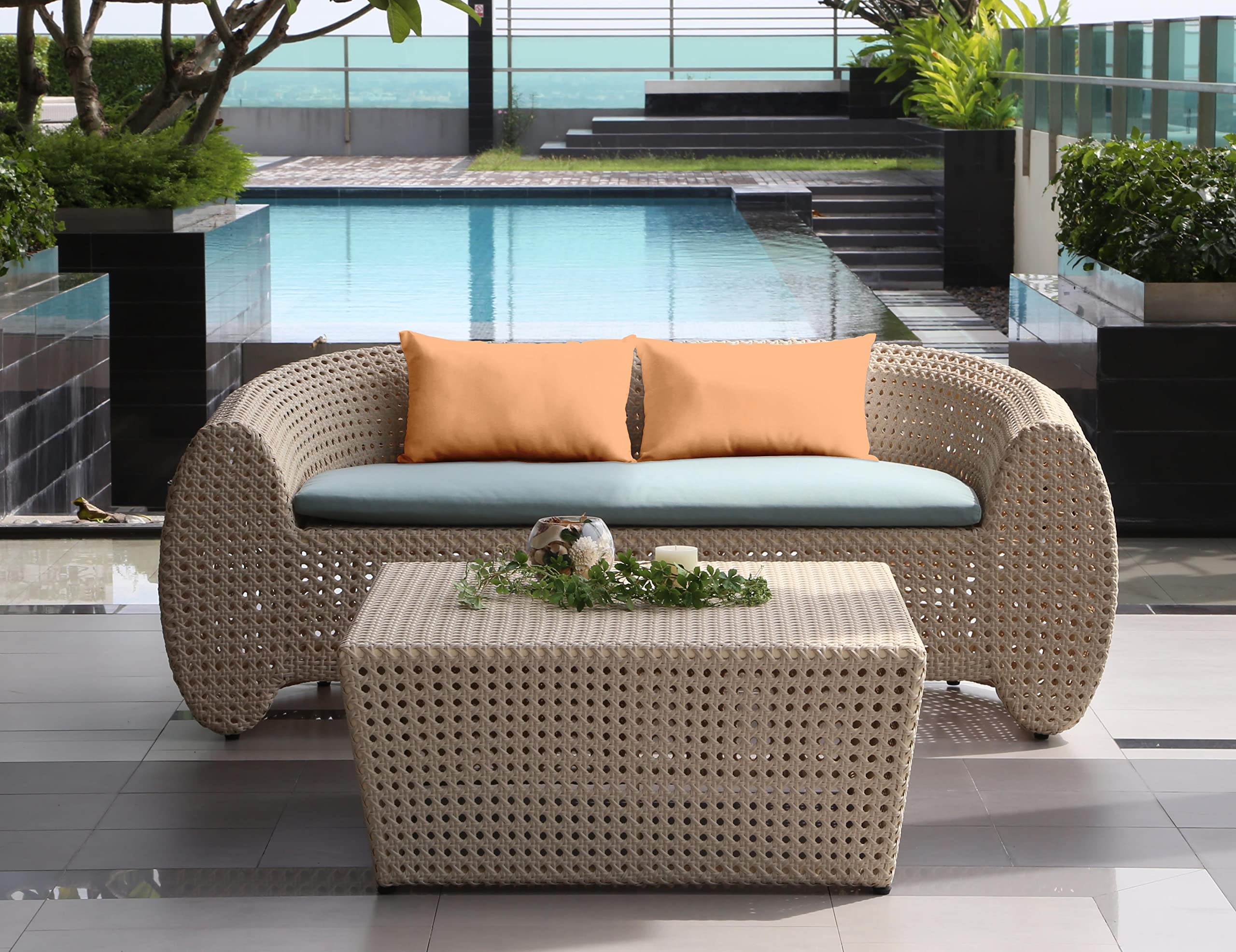 All-Weather Waterproof Indoor/Outdoor Decorative Lumbar Pillow Set of 2 - Light Peach Polyester Fabric with Insert - Perfect for Patio Furniture, Sofa & Bed Decor