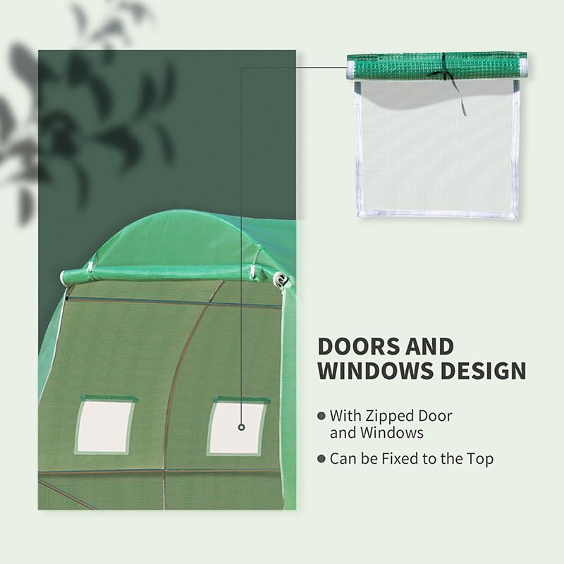 Outsunny 10x10ft Walk-in Greenhouse with PE Cover & Steel Frame - Roll-Up Zipper Door & Windows for Flowers, Vegetables, Plants | Perfect for Backyard Gardening, Plant Protection & Year-Round Growing