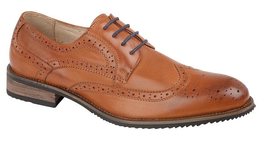 Goor Men's Classic Tan Leather 4 Eyelet Brogue Oxford Dress Shoes for Formal & Business Occasions