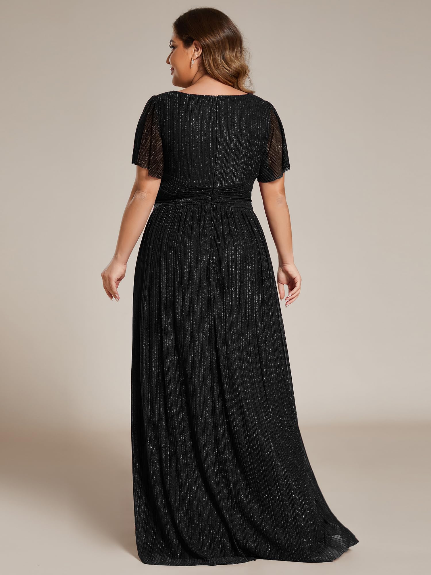Ever-Pretty Women's Plus Size A-Line Glitter V-Neck Pleated Short Sleeve Formal Evening Dress 11961-DA - Perfect for Prom, Cocktail Parties & Special Occasions