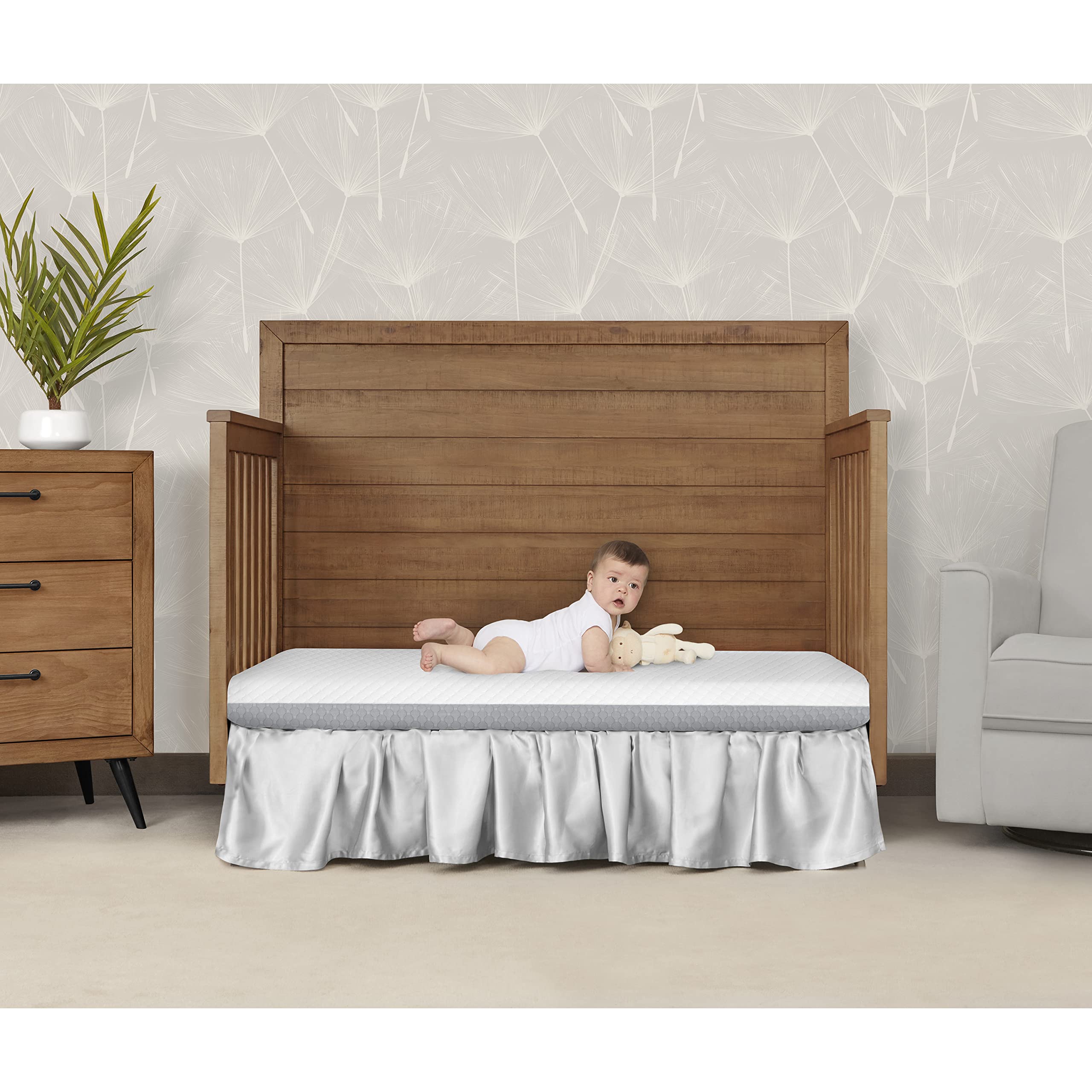 Dream On Me 2-in-1 Convertible Crib Mattress & Toddler Bed - GREENGUARD Gold & JPMA Certified - Copper-Infused Layer - Removable Washable Cover - Pure Zen White & Grey - Perfect for Nursery & Daycare Use