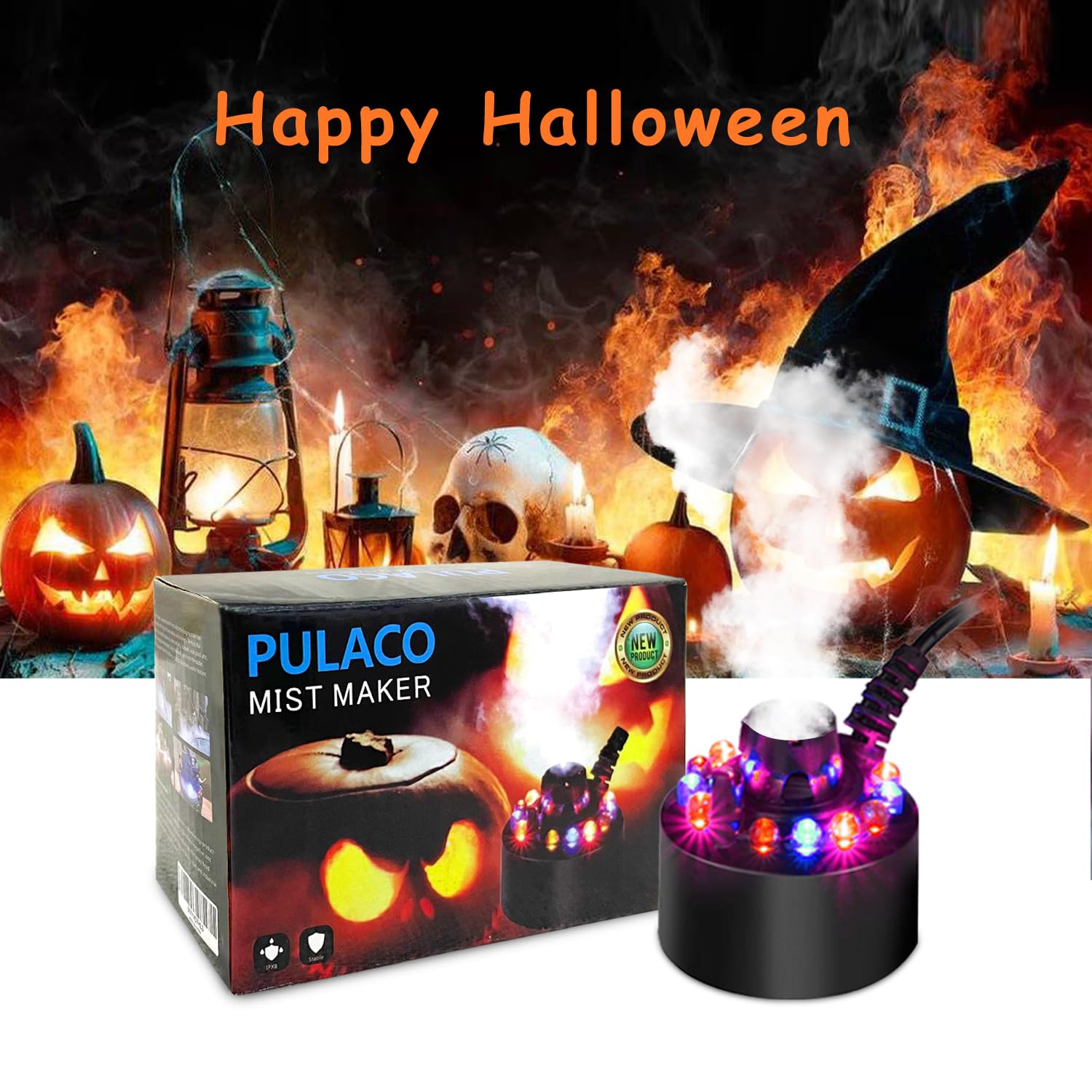 PULACO Indoor Fountain Mist Maker - Small Pond Fog Machine, Water Feature Atomizer & Air Humidifier for Home Decor, Halloween Party, Garden, Aquarium & Relaxation