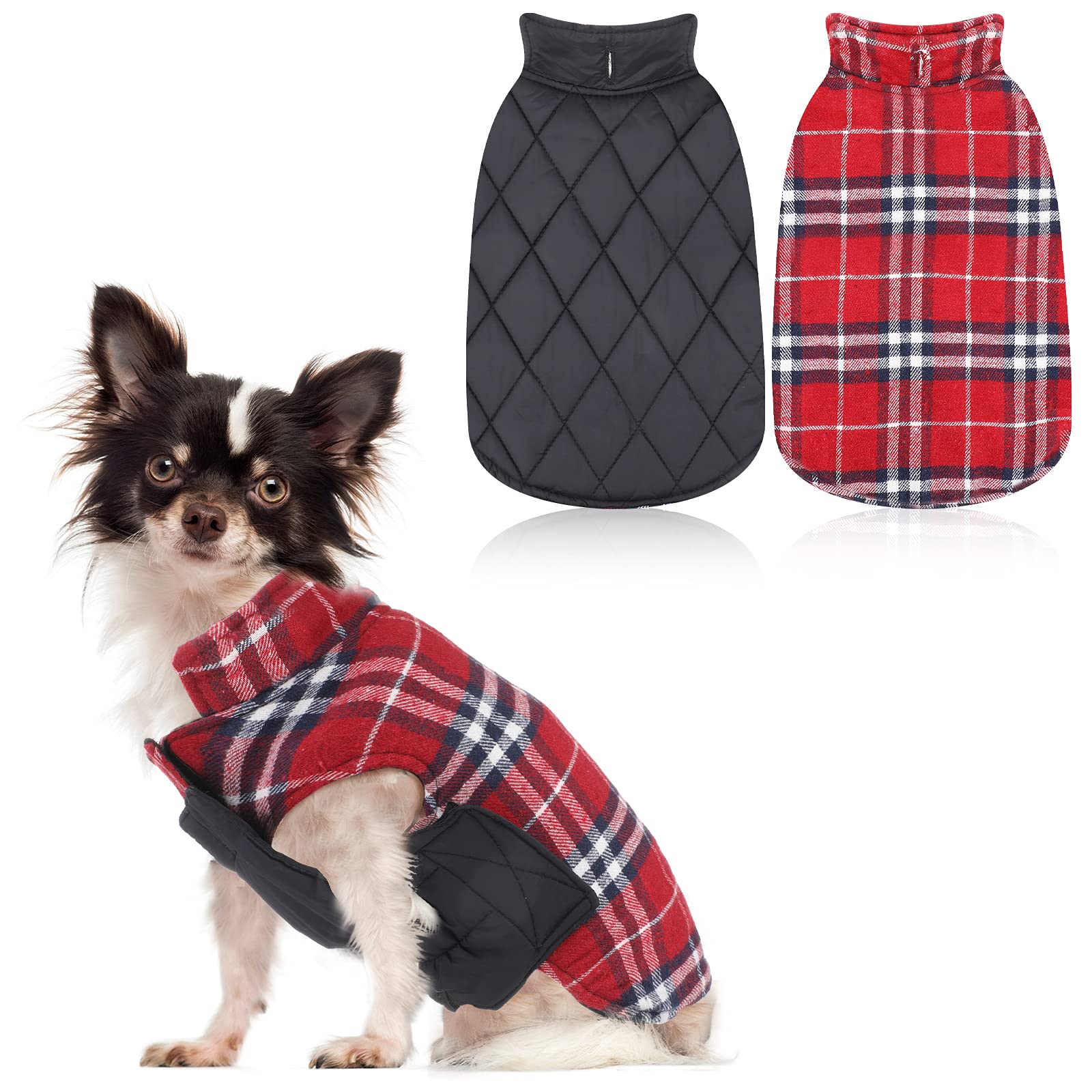 Xuniea Reversible Dog Fleece Vest - Windproof Plaid Coat for Small Dogs in Cold Weather - Perfect for Outdoor Walks