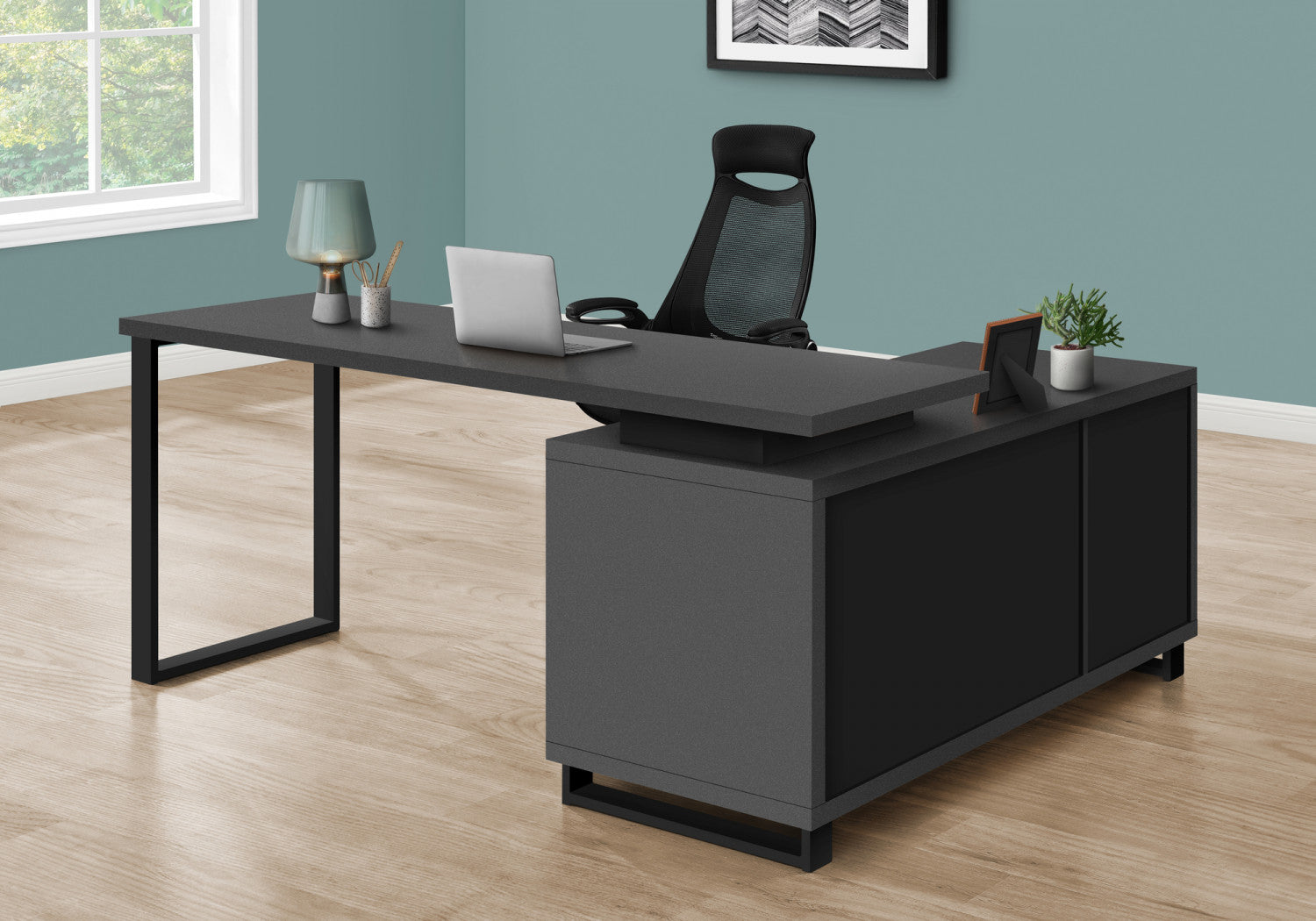 Modern Grey Runo Desk - Sleek & Stylish Home Office Desk for Small Spaces, Work from Home & Study - Perfect for Apartments, Dorms & Workspaces