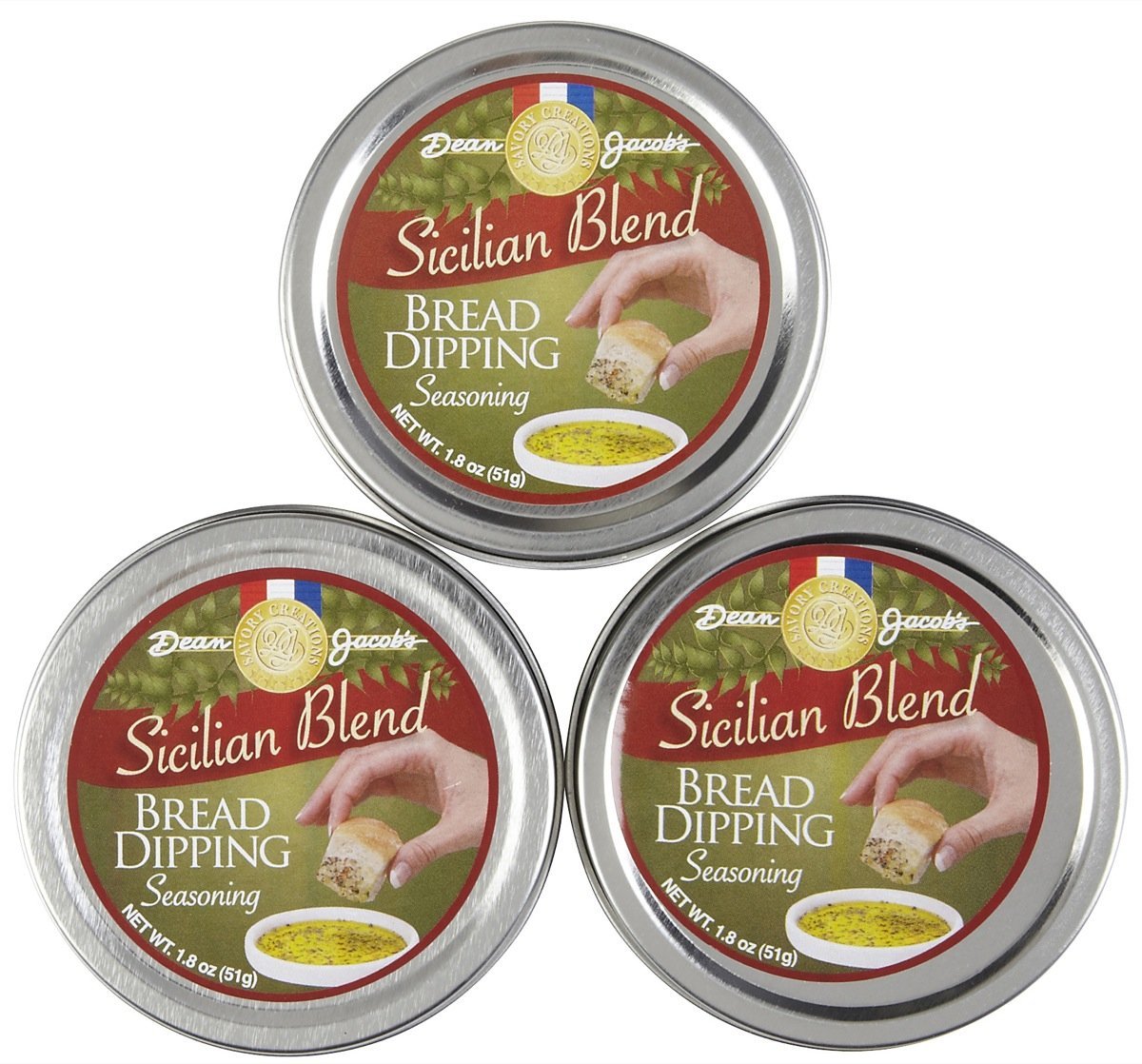 Dean Jacobs Sicilian Bread Dipping Seasoning Tin - 1.8 oz, 3 Pack | Authentic Italian Herbs & Spices Blend | Perfect for Bread, Pasta, Pizza & Salad | Gourmet Cooking & Entertaining