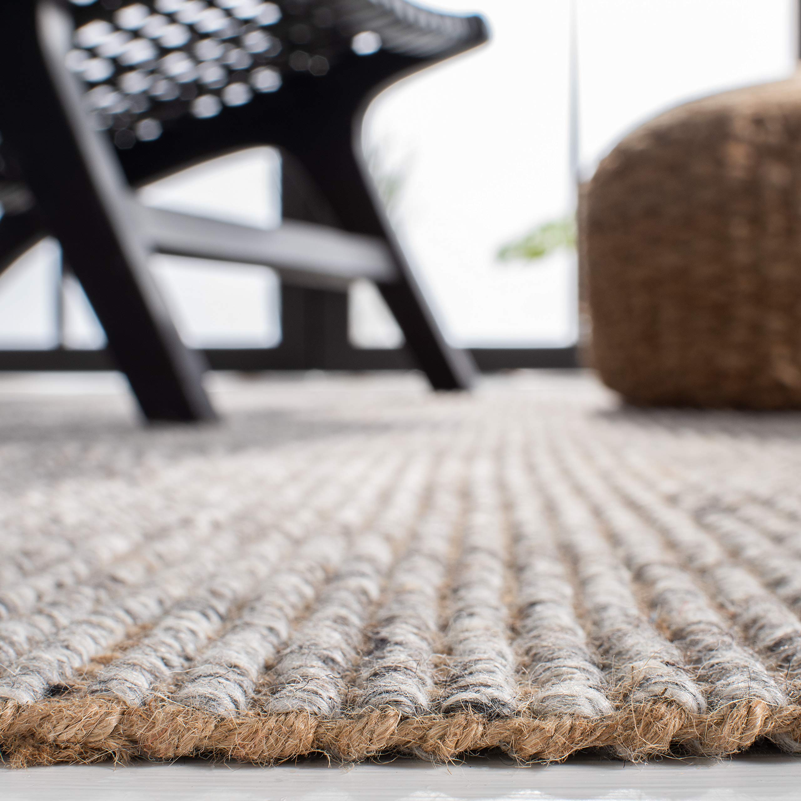 SAFAVIEH Handmade Natural Jute Area Rug 5' x 8' - Grey & Natural Woven Fringe, Eco-Friendly Fiber for Living Room, Bedroom, Dining Room | Durable for High Traffic Areas & Home Decor