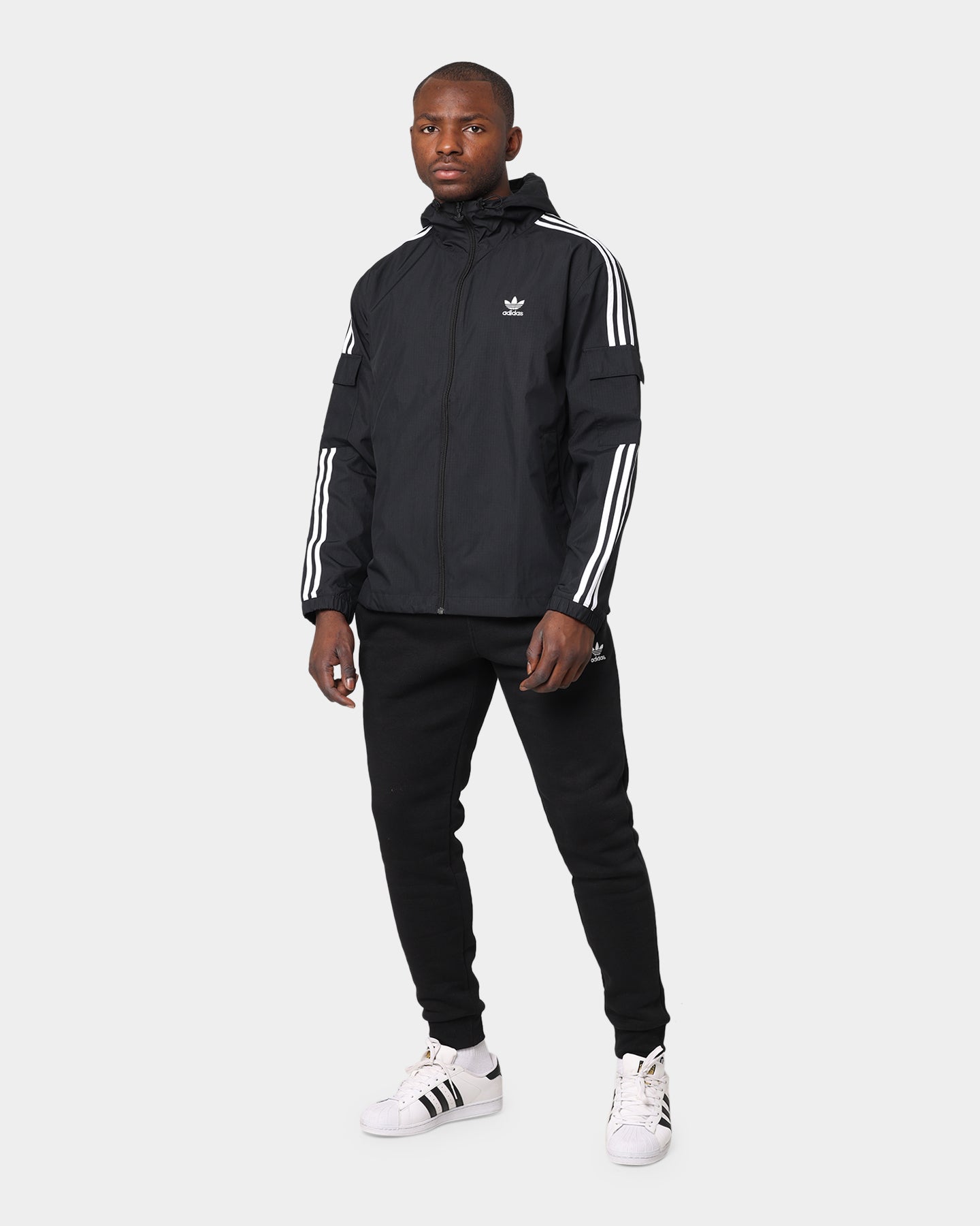 Adidas Classics 3 Stripe Full Zip Windbreaker Jacket - Black Men's Lightweight Hooded Track Jacket for Running, Gym & Outdoor Sports