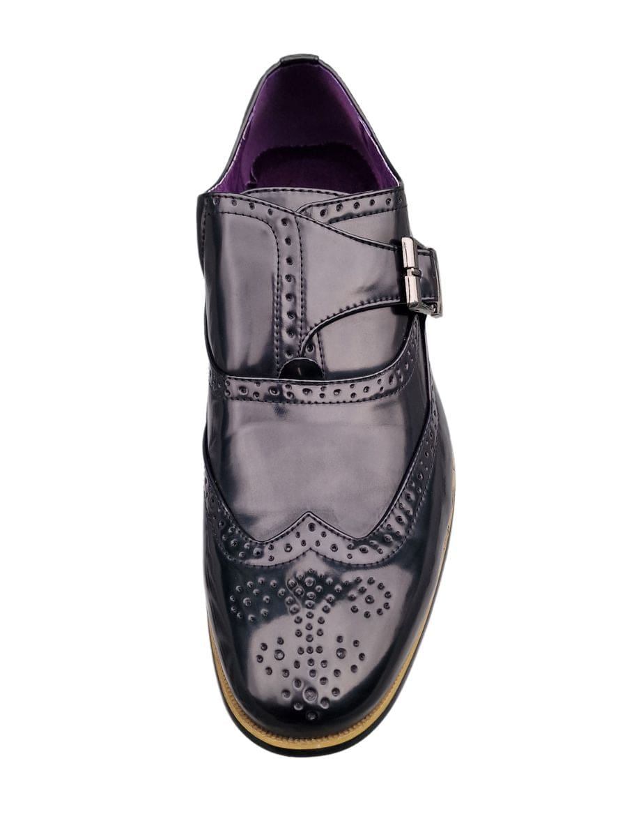 Premium Black Hi-Shine Buckle Strap Brogue Monk Shoes for Men - Formal & Business Attire, Office Wear, Wedding & Special Occasions