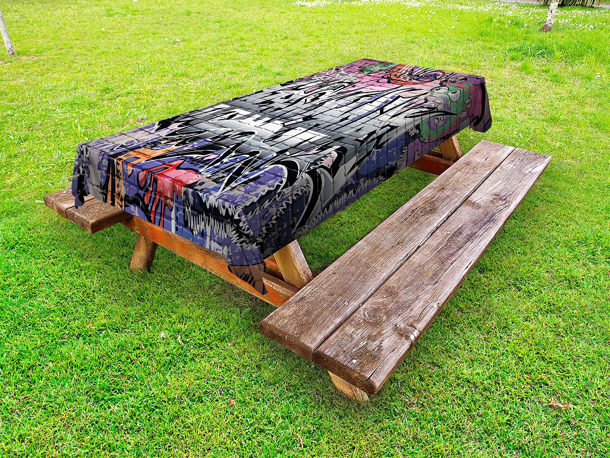 Ambesonne Graffiti Grunge Art Tablecloth - Washable Outdoor Picnic Table Cover with Urban Landscape Print, 58