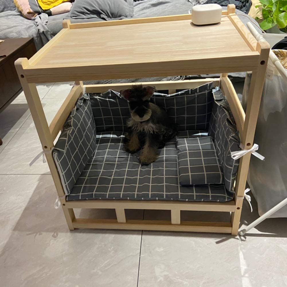 La La Pet® 2 Tier Wooden Dog Bed - Elevated Pet Sofa House with Fence for Small & Medium Dogs & Cats (Double Deck, Large Size) - Perfect for Indoor Pet Lounging & Cozy Sleeping Space
