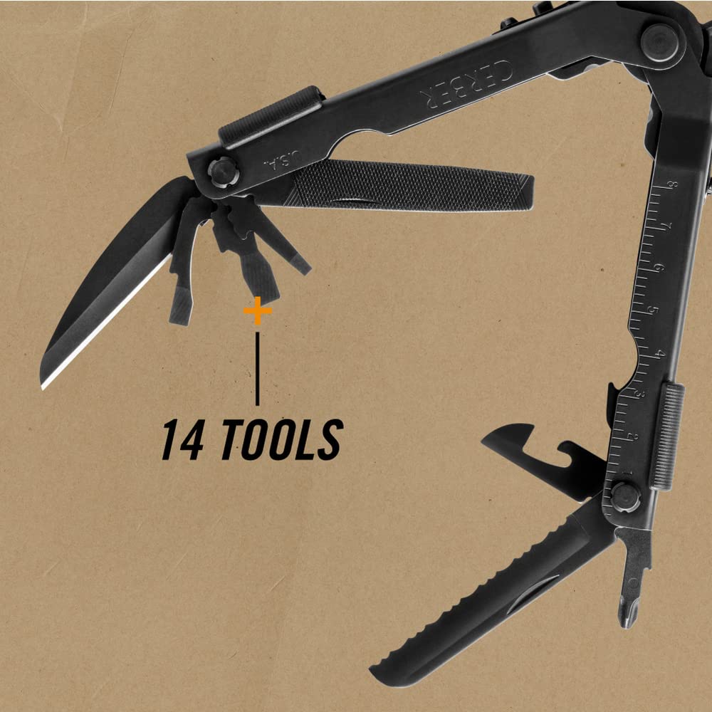 Gerber Gear Multi-Plier 600 - 14-in-1 Multitool with Needlenose Pliers, Screwdriver, Serrated Knife & Sheath | Compact EDC Tool for Camping, Hiking, Survival & Everyday Carry (Black)