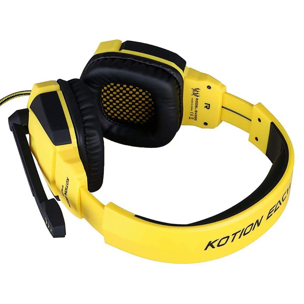 CSZH USB Stereo Gaming Headset with Microphone, Volume Control & LED Lights - Compatible with Xbox One, PC, Laptop, Tablet, Mac & Smartphone (Black/Yellow) - Perfect for Online Gaming, Streaming & Video Calls