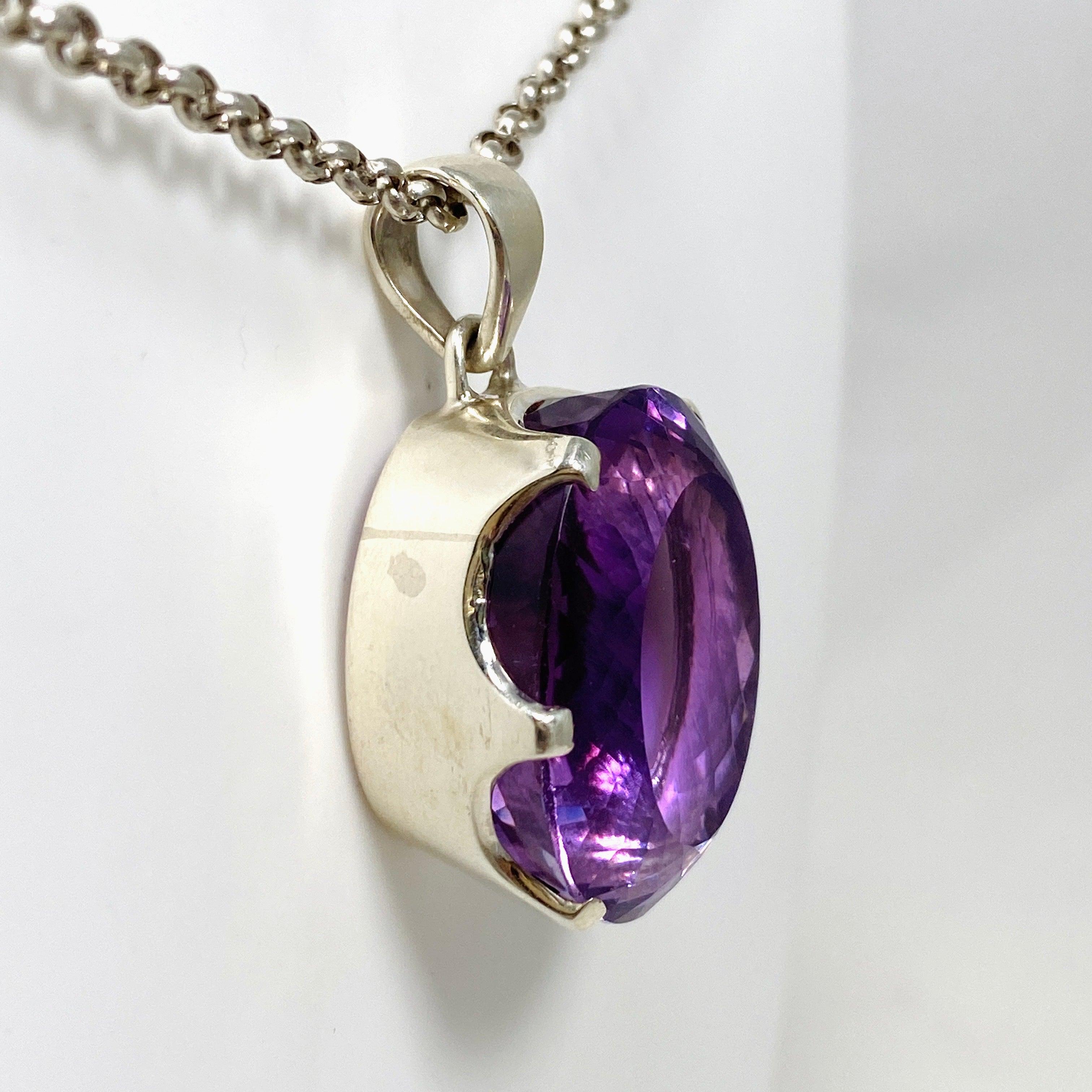 Natural Amethyst Faceted Oval Pendant Necklace for Women - Elegant Purple Gemstone Jewelry Gift for Birthday, Anniversary & Special Occasions