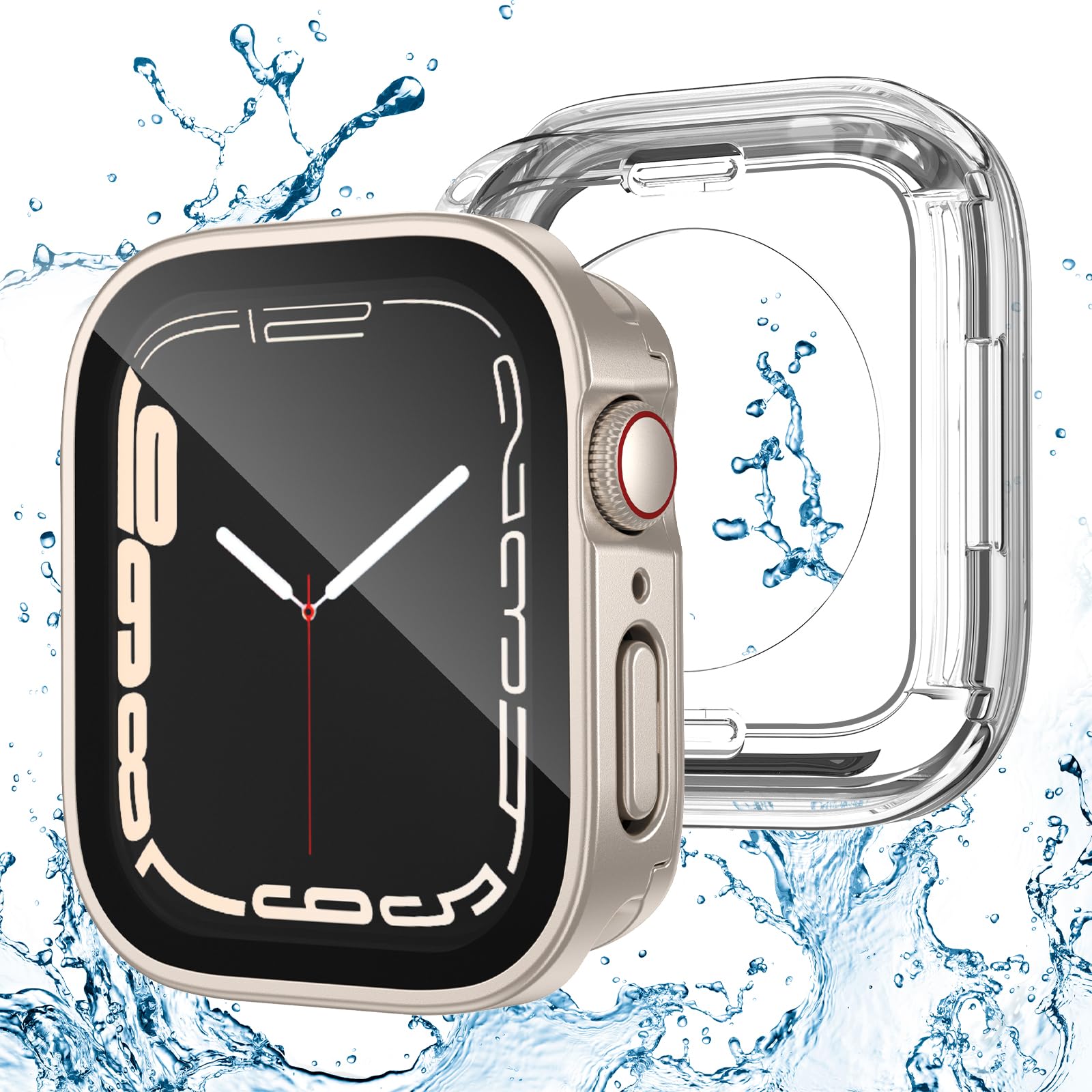 2 Pack Waterproof Case with 9H Tempered Glass Screen Protector for Apple Watch Series 9/8/7 41mm - Clear/Starlight | Full Body Protection, Shockproof Bumper Cover | Perfect for Swimming, Running & Outdoor Activities