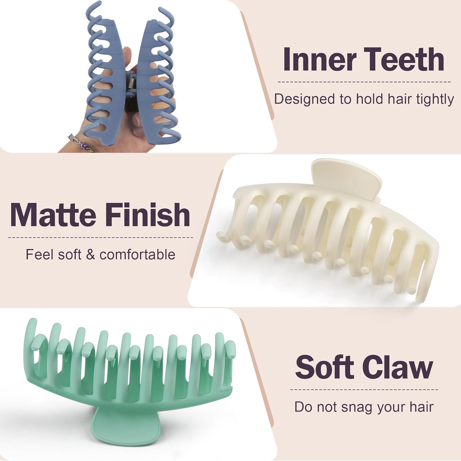 4 Pcs Matte Non-Slip Large Hair Claw Clips for Women - Strong Hold Hair Clips for Thick & Thin Hair - Fashion Hair Styling Accessories - Perfect Christmas Gifts for Women & Girls - Great for Work, Parties & Everyday Hairstyles