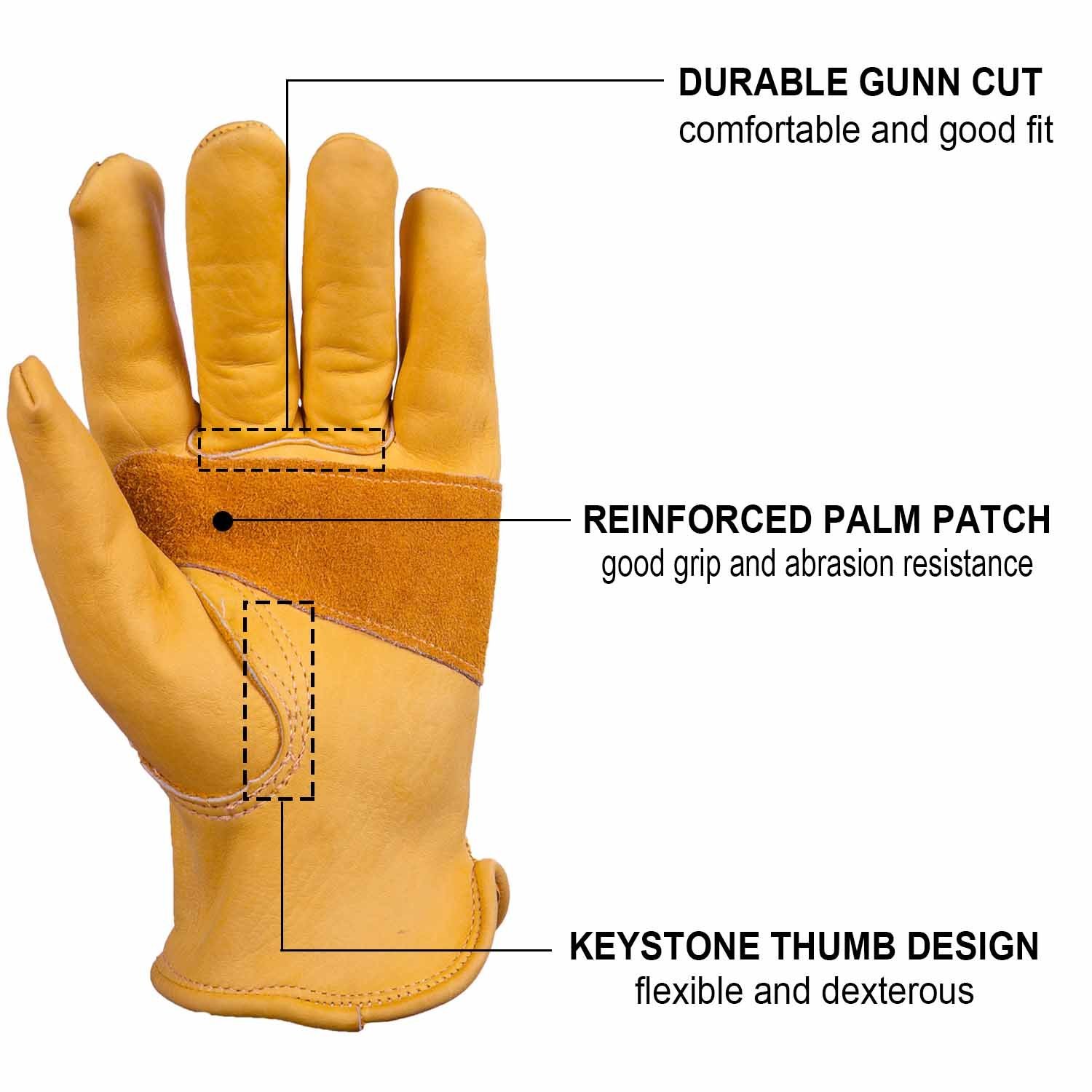 OZERO Men's Leather Work Gloves - 3 Pairs Large Cowhide Heavy Duty Gloves for Mechanics, Driving, Ranch Work & Gardening | Durable Protection for Outdoor Labor & DIY Projects