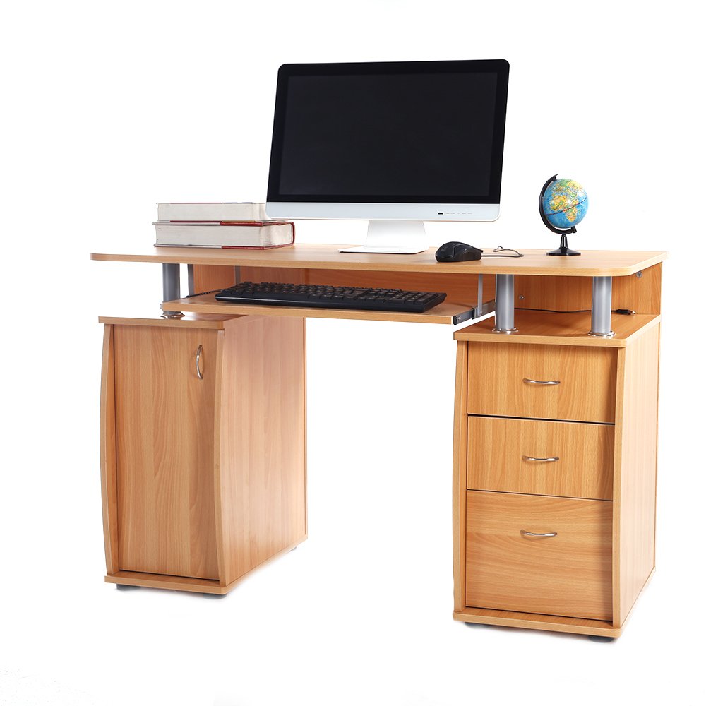Ergonomic Computer Desk with Storage Drawers - Home Office Desk with Pull-Out Keyboard Tray, Study Writing Workstation for Small Spaces - Perfect for Remote Work, Gaming & Online Learning