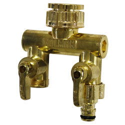 2-Way Metal Manifold for 15mm & 20mm Taps - Brass Plumbing Splitter for Water Supply Lines | Perfect for Bathroom, Kitchen & Outdoor Faucet Installations