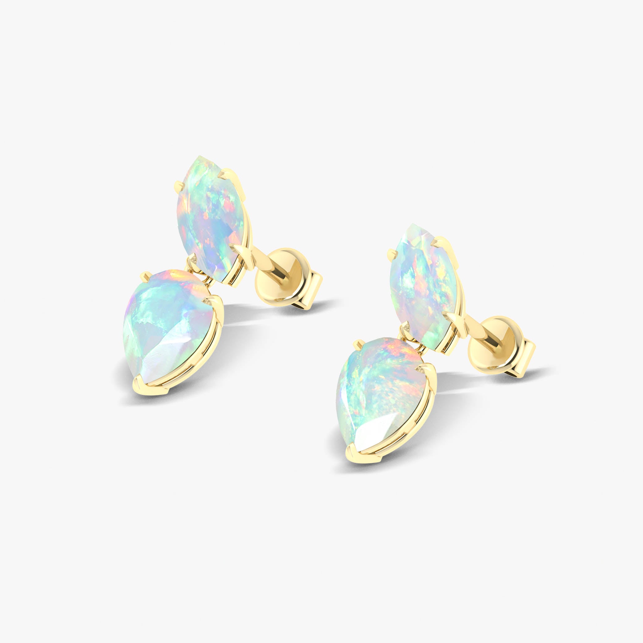 Natural White Opal Marquise & Pear Two Stone Stud Earrings – Dainty Gemstone Jewelry for Women, Perfect for Weddings, Parties & Everyday Wear