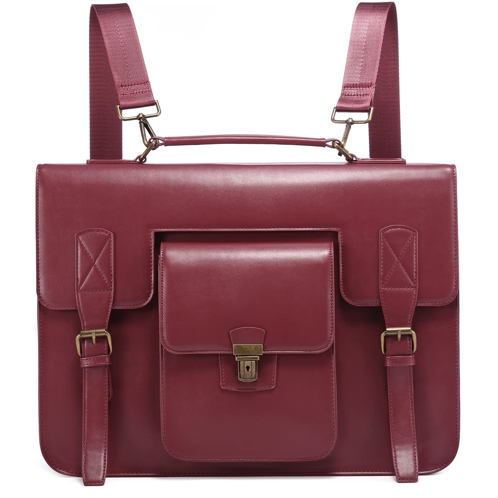 LOVEVOOK Women's Vintage PU Leather Briefcase Backpack - 15.6 Inch Laptop Messenger Bag for Work, School, Travel & Business | Stylish Satchel for Professionals, Students & Commuters